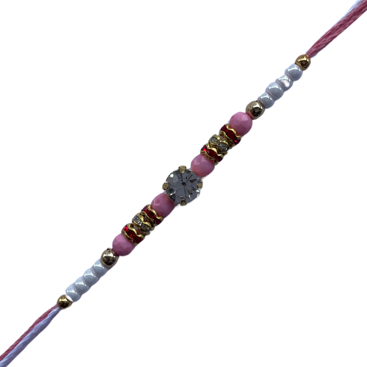 Elegant Light Pink Beaded Rakhi with Stone Centrepiece