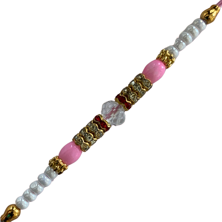 Royal Light Pink Crystal Rakhi with Golden Accents