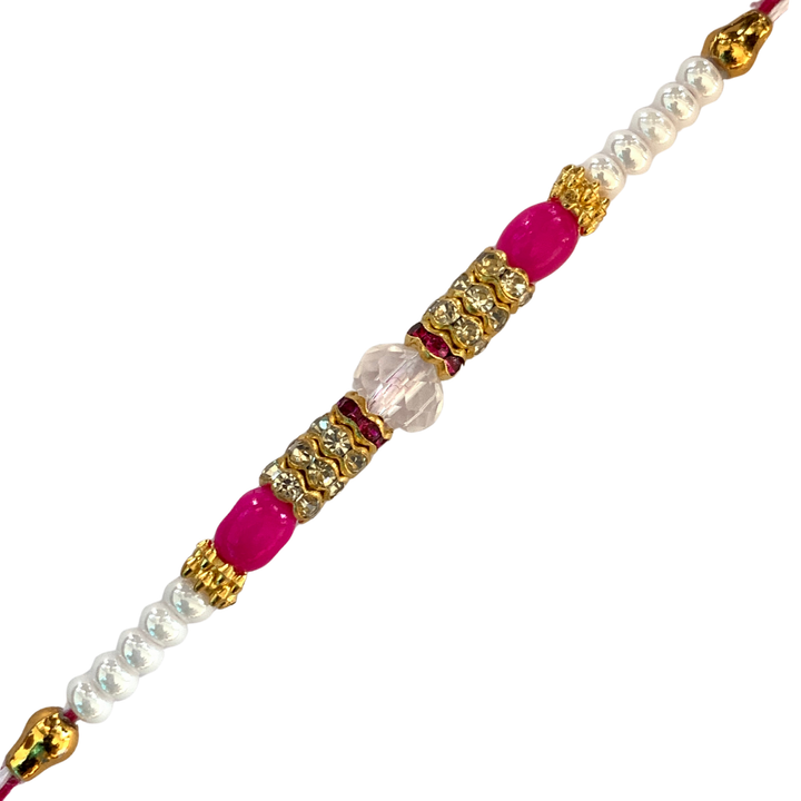 Royal Pink Crystal Rakhi with Golden Accents