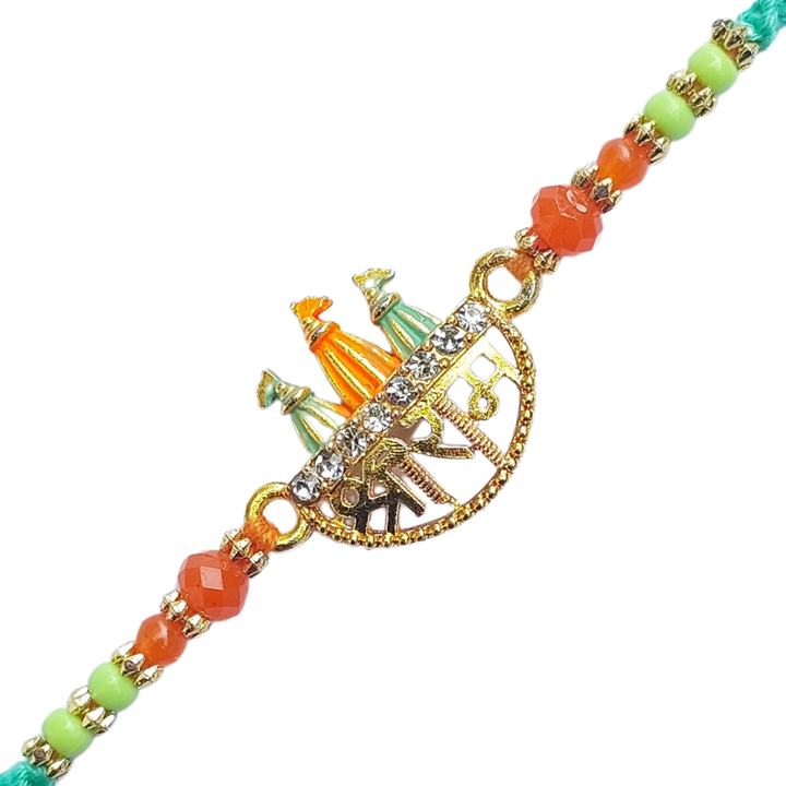 Ram Mandir Rakhi with Tricolor Beads & Stone Work