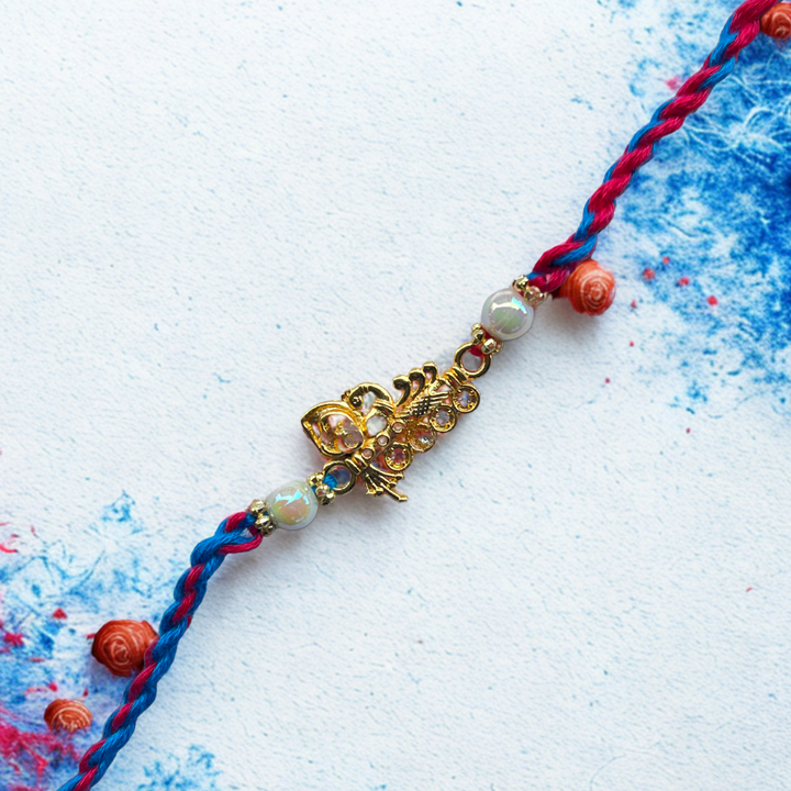 Elegant Peacock Flute Krishna Rakhi for Brother