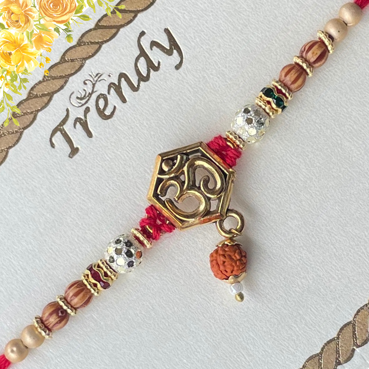 Om Vachan Rakhi - Handcrafted Spiritual Om Rakhi with Rudraksha