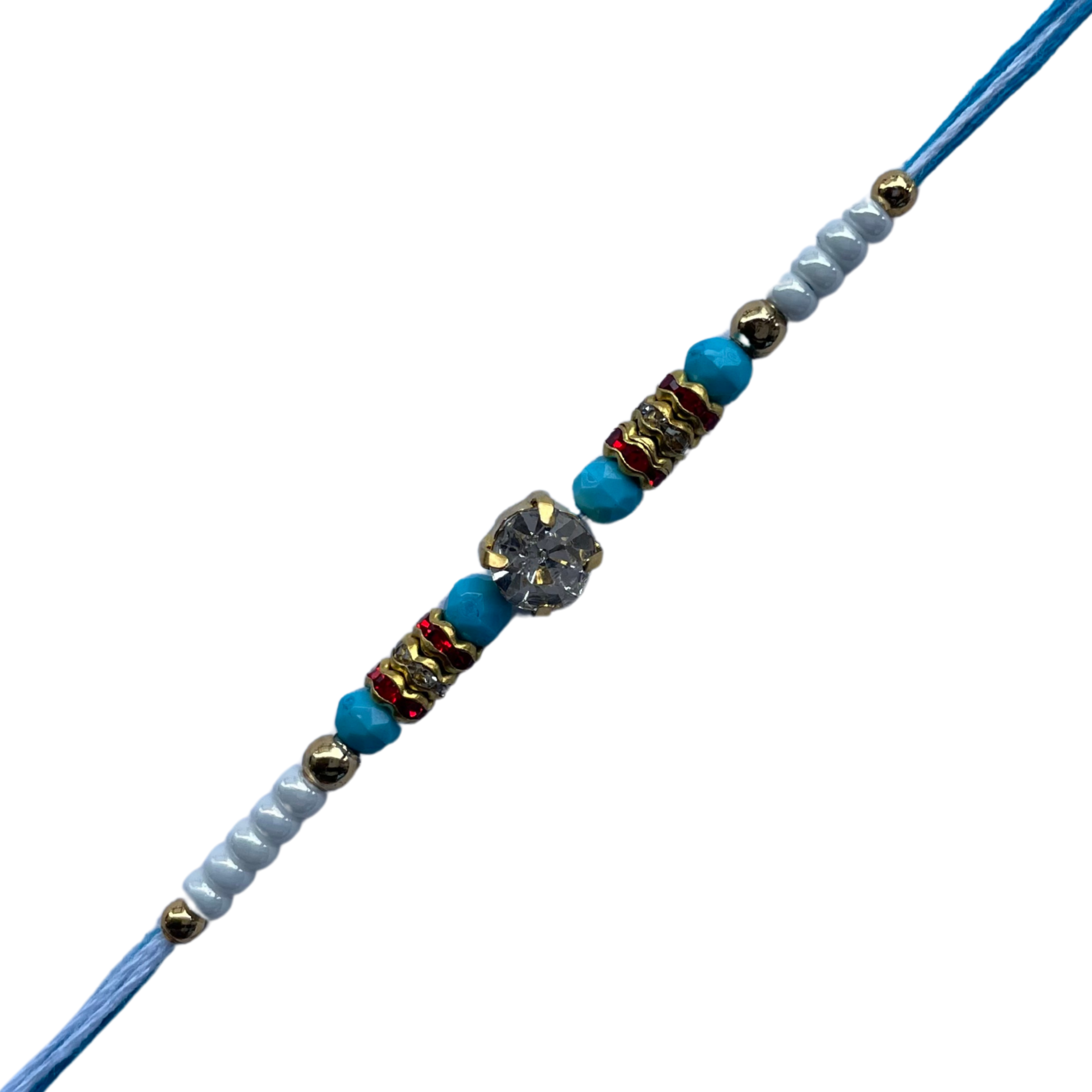 Elegant Light Blue Beaded Rakhi with Stone Centrepiece