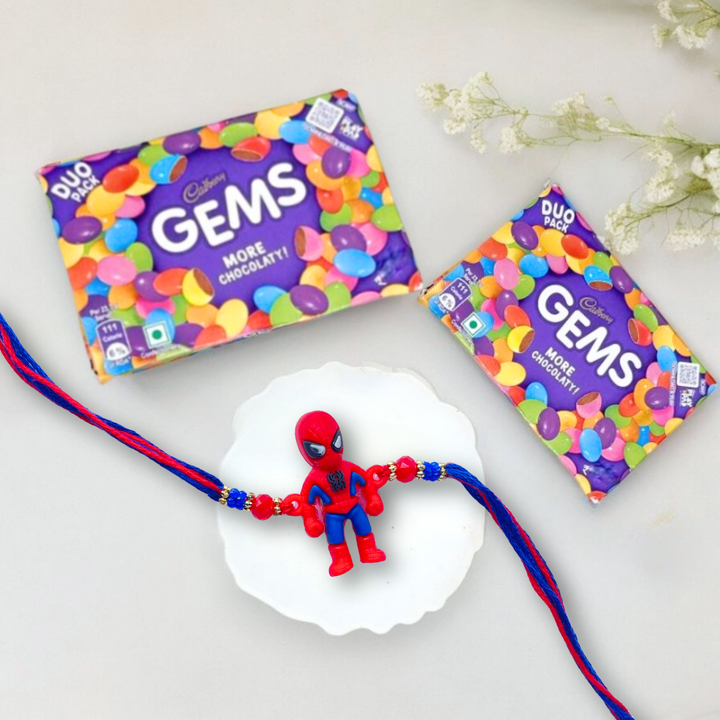 Adorable Spider-Man Rakhi with Cadbury Gems Chocolate, 23.7 g