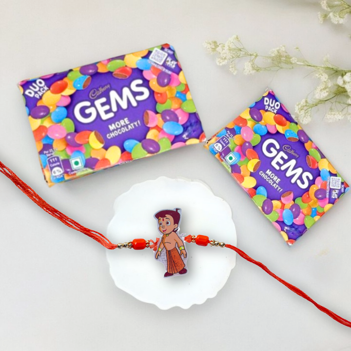 Chhota Bheem Cartoon Rakhi for Kids with Cadbury Gems Chocolate, 23.7 g