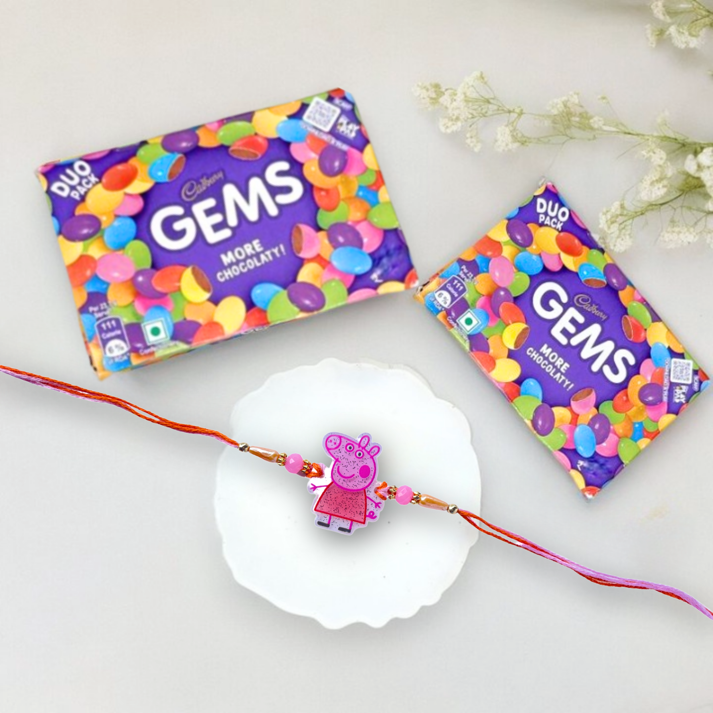 Peppa Pig Kids Rakhi with Cadbury Gems Chocolate, 23.7 g