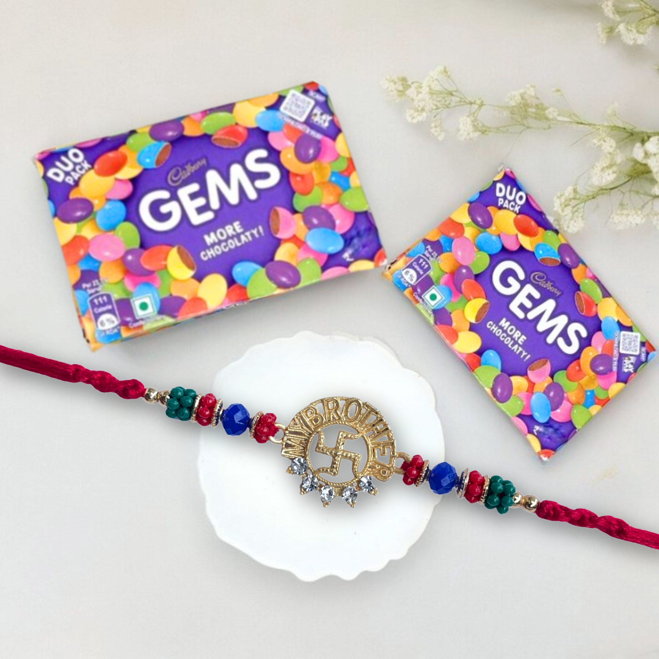 Swastik Brother Rakhi with Cadbury Gems Chocolate, 23.7 g