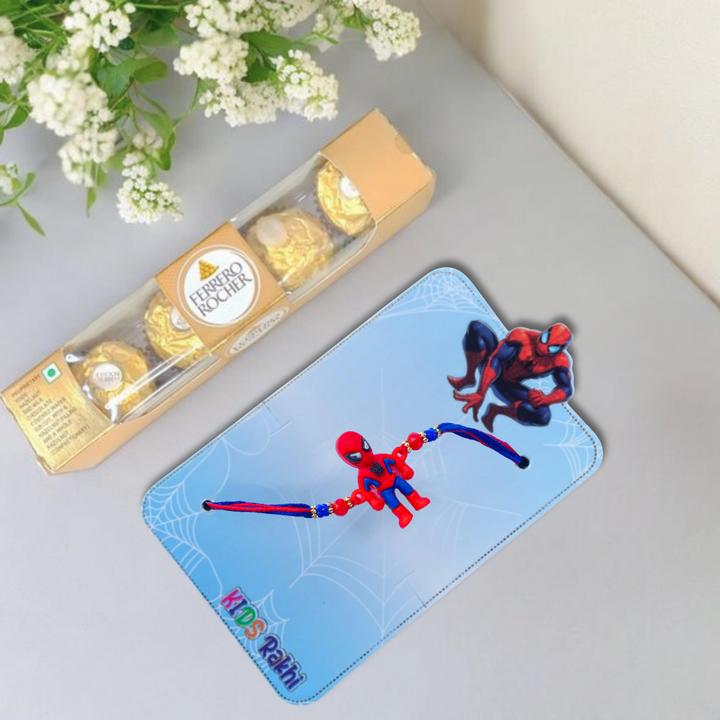 Adorable Spider-Man Rakhi with Ferrero Rocher Chocolate Gift Pack (4 pieces) , 50 g