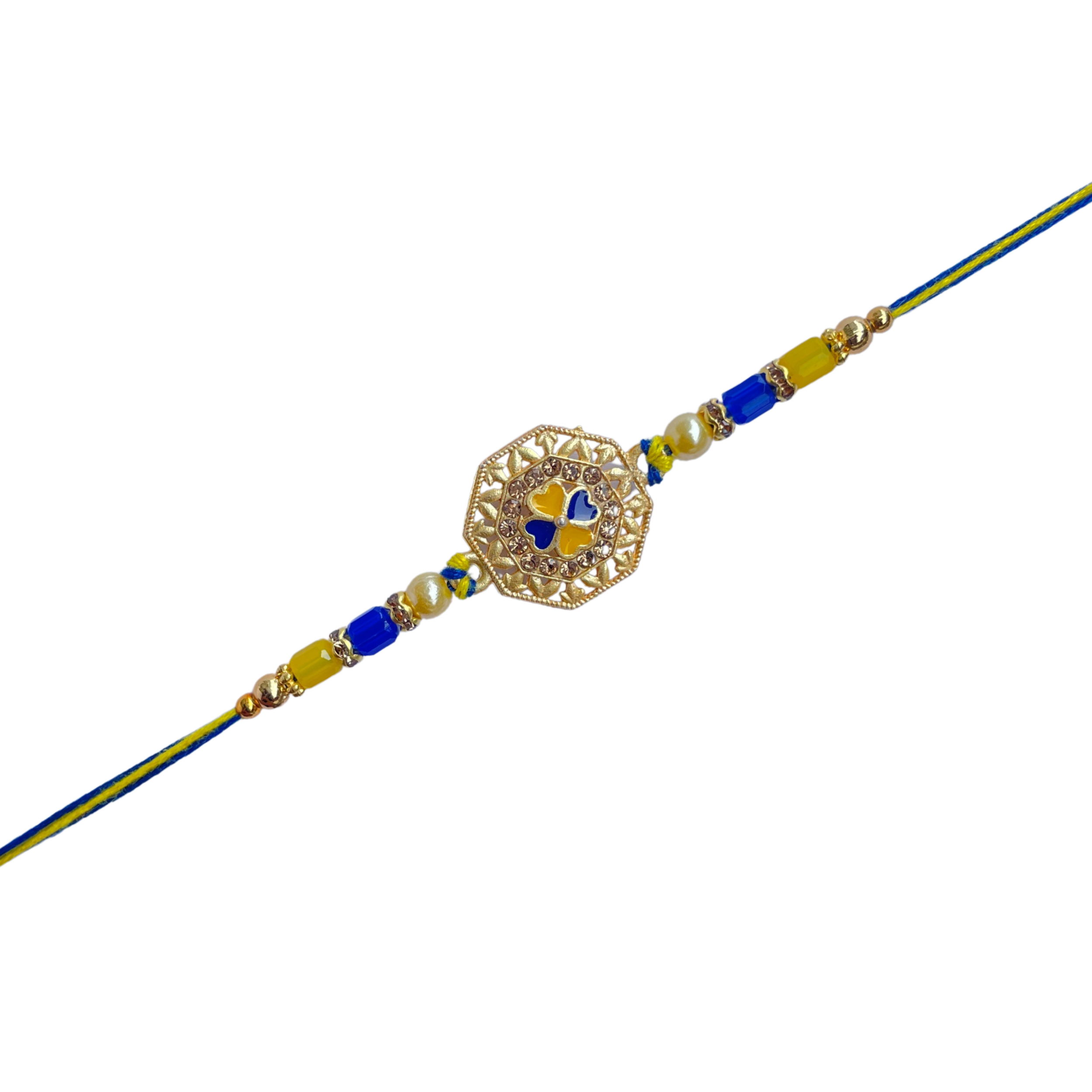 Royal Blue & Gold Octagonal Rakhi With Nestle Kitkat Choco Coated Wafer Bar , 28.5 g