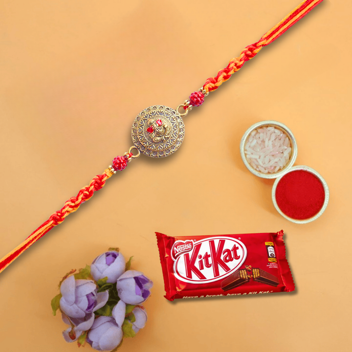 Antique Ganesha Rakhi With Nestle Kitkat Choco Coated Wafer Bar , 28.5 g