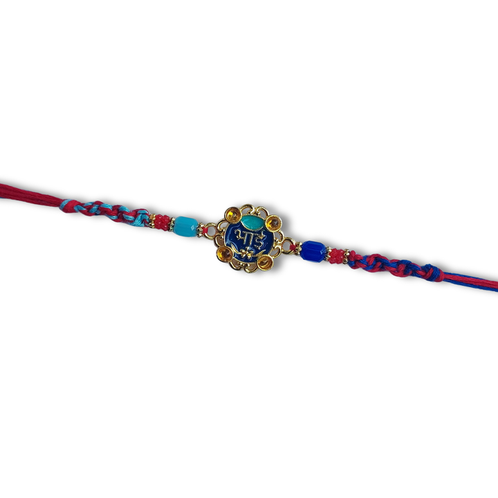 Elegant Blue "Bhai" Rakhi With Snickers Peanut Filled Chocolate Bar, 20 g