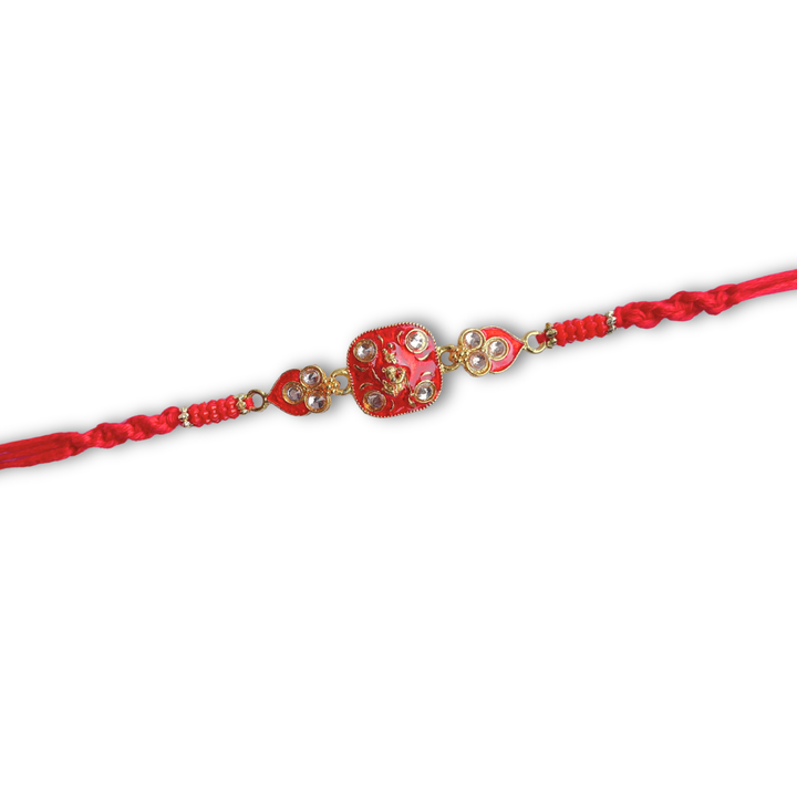 Elegant Red Kundan Rakhi with Bounty Milk Chocolate Bar - Coconut Filled, 57 g