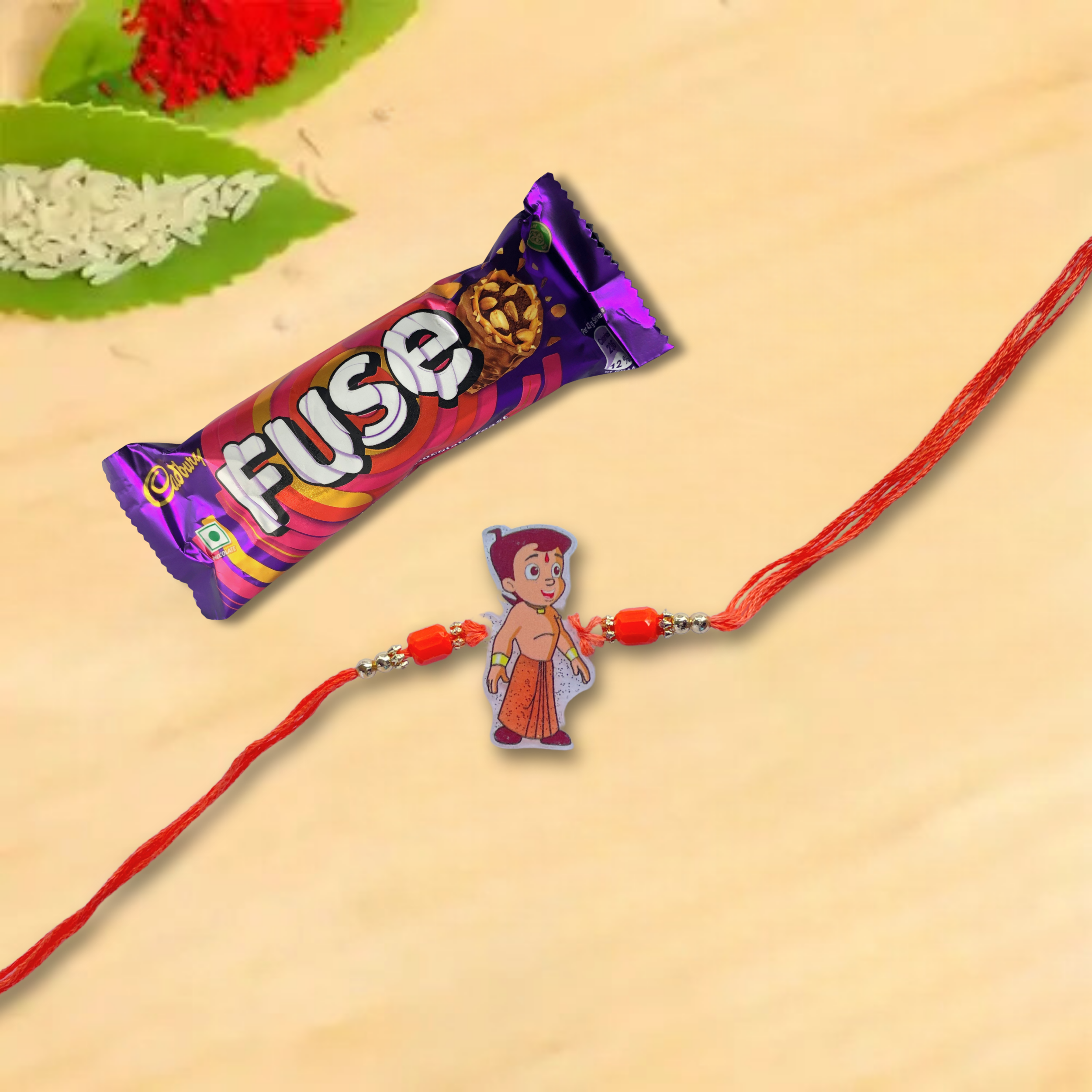 Chhota Bheem Cartoon Rakhi With Cadbury Fuse Chocolate Bar, 21 g