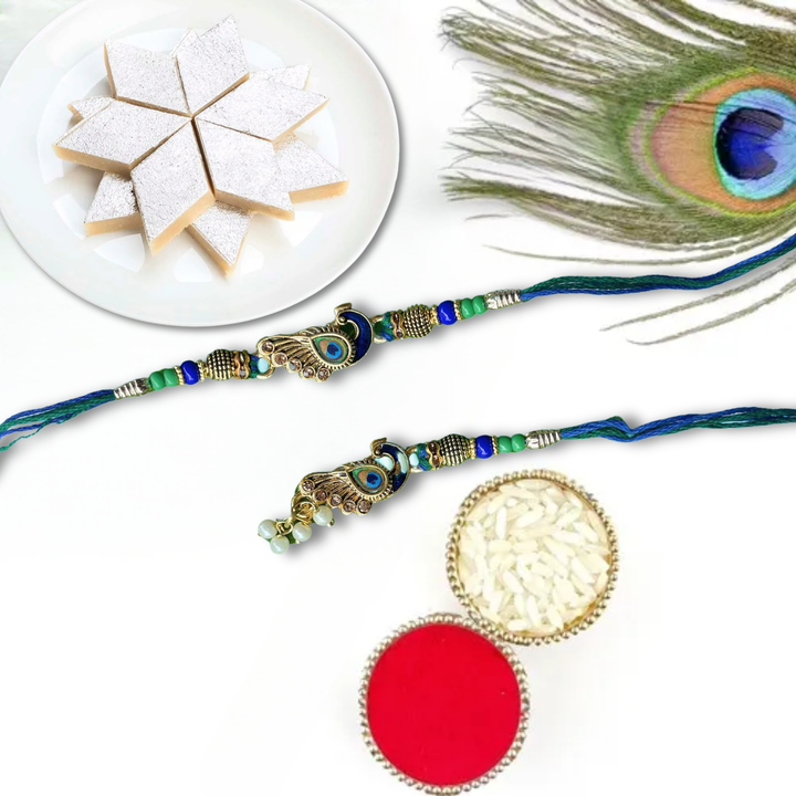 Peacock Grace - Krishna-Inspired Peacock Rakhi With Kaju Katli by Amul, 200 g