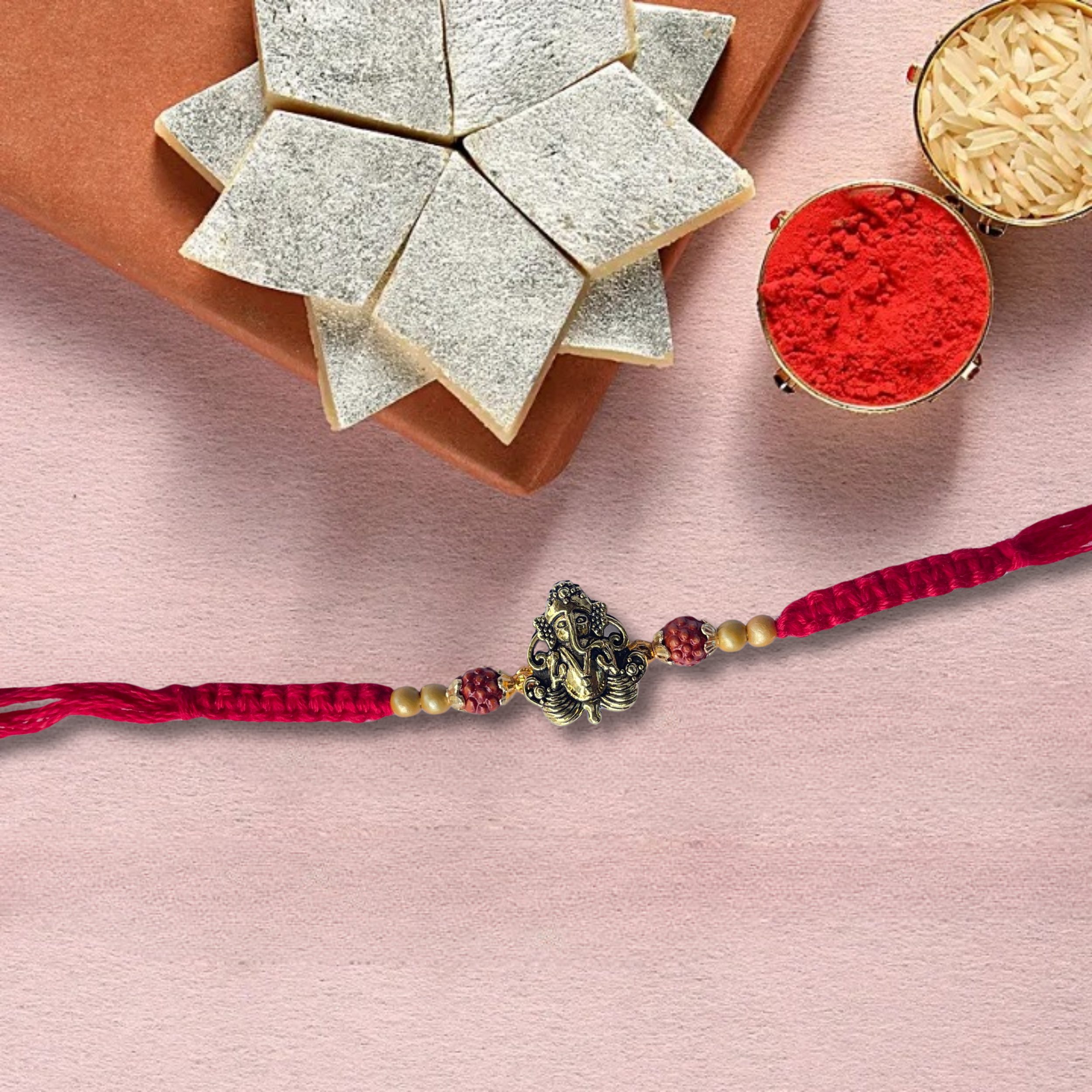 Ganesha Guardian Rakhi - Rudraksha Rakhi with Brass Ganesha for Brothers by Amul, 200 g