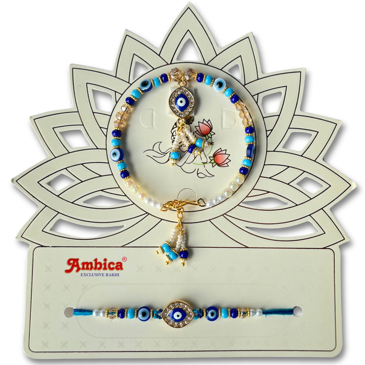 Raksha Chakra - Evil Eye Guardian Rakhi with Haldiram's Soan Papdi, 250 g Pouch