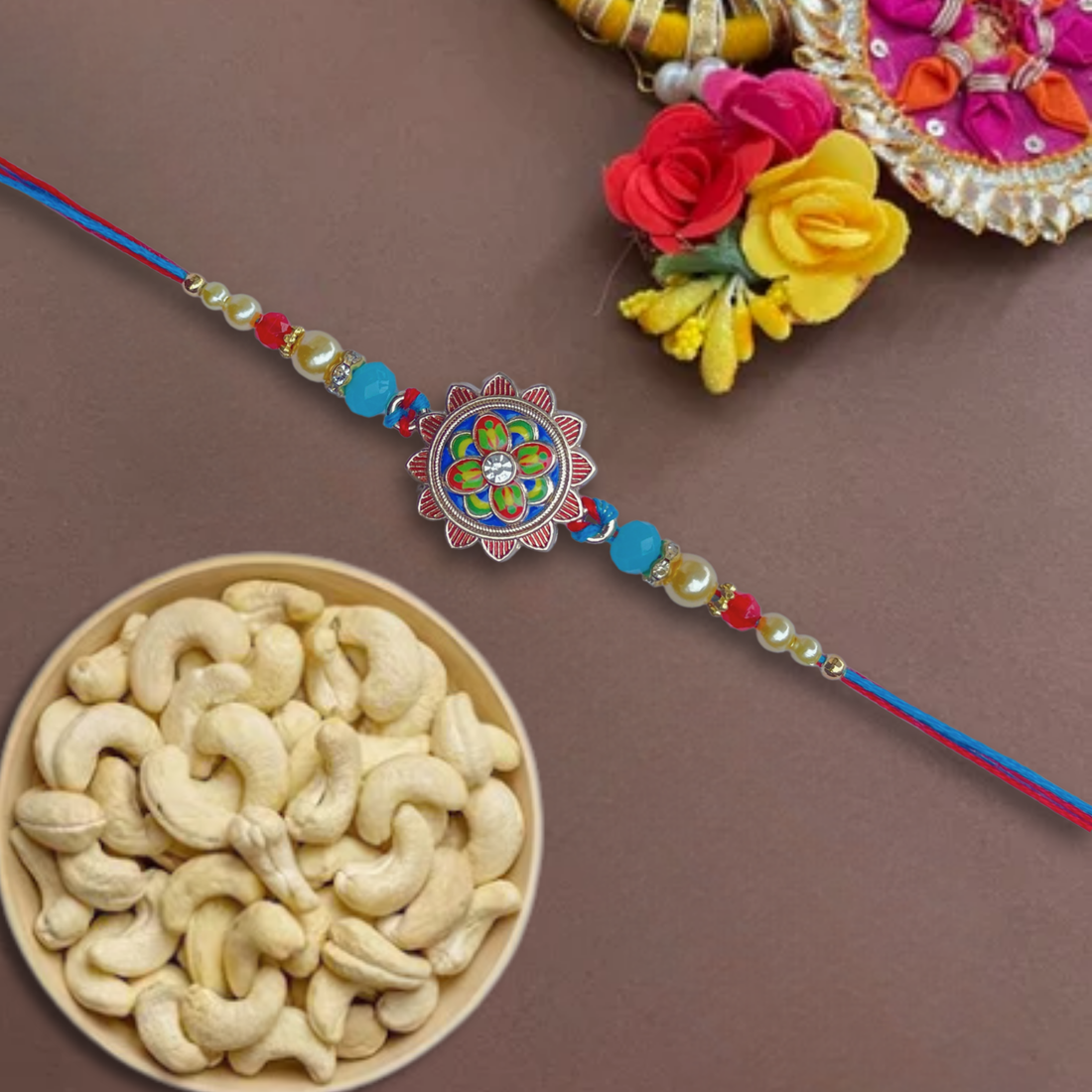 Colorful Mandala Rakhi with Premia Kaju, 200 g