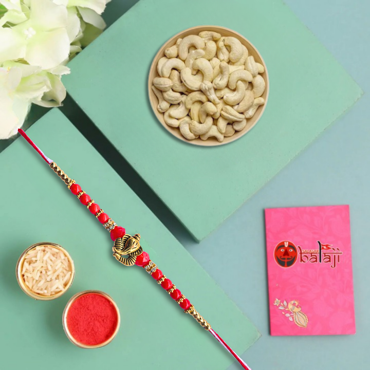Ganesh Motif Rakhi with Premia Kaju, 200 g
