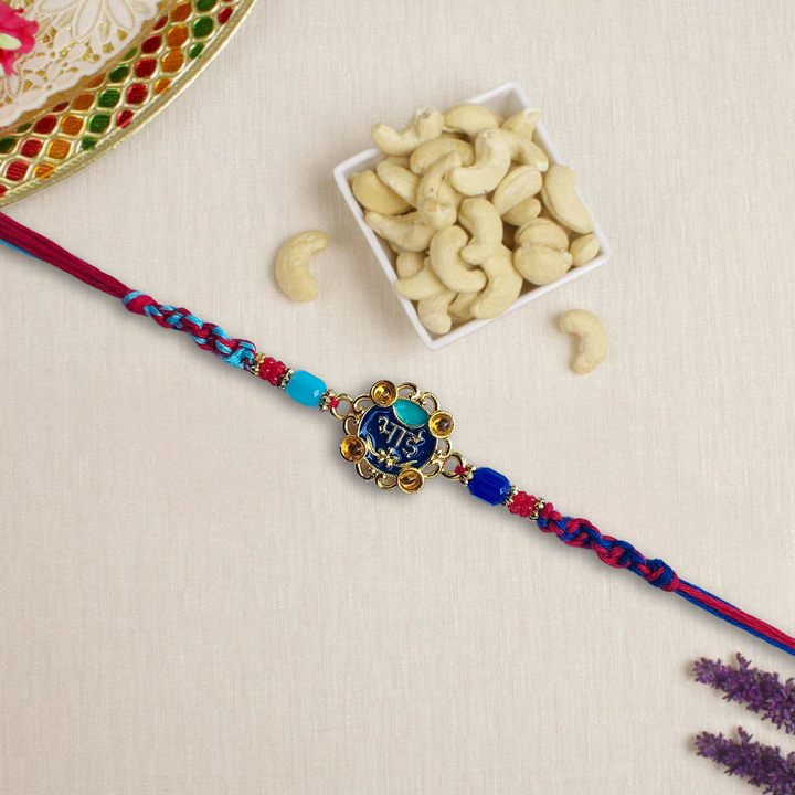 Elegant Blue "Bhai" Rakhi with Premia Kaju, 200 g