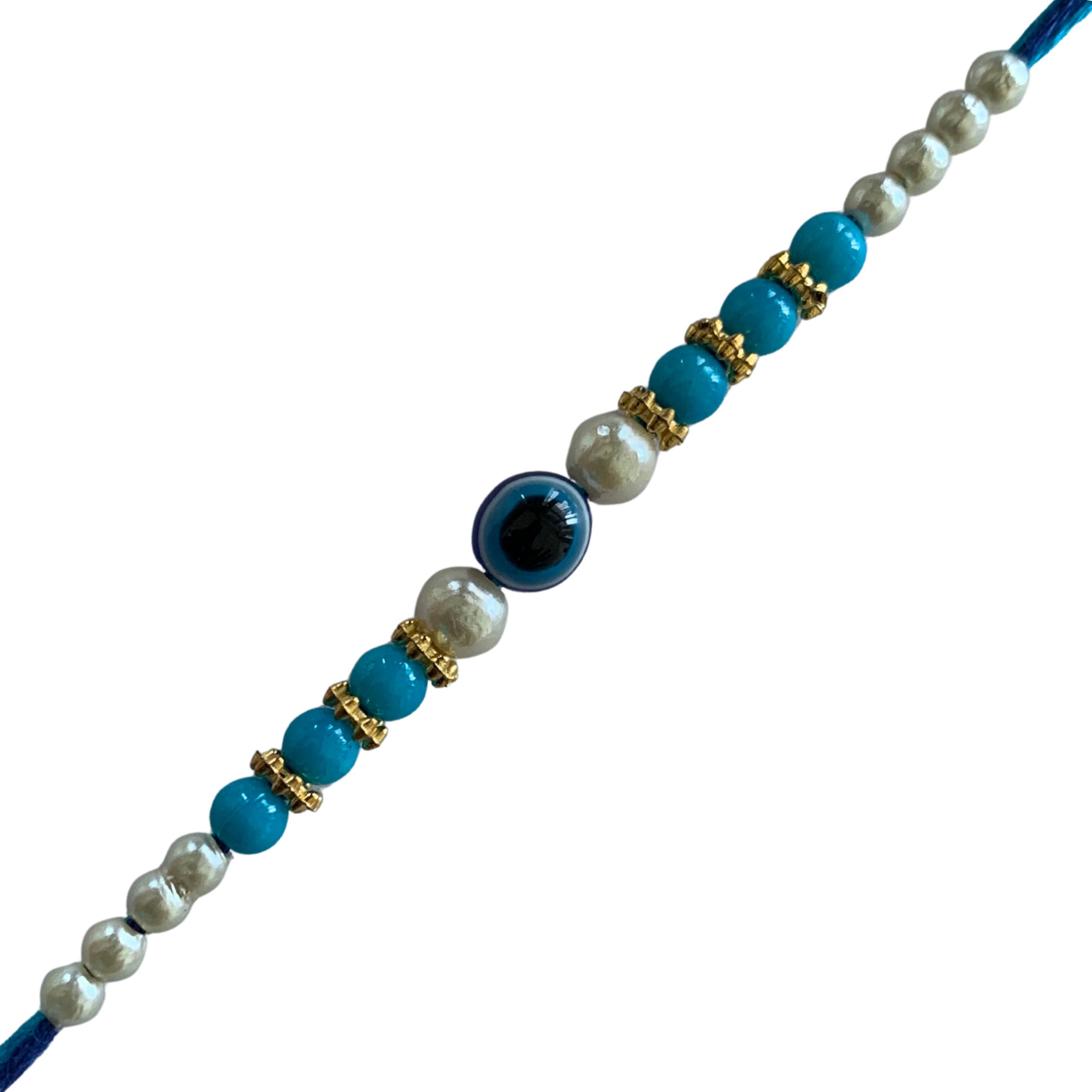 Blue Beaded Pearl Rakhi with Evil Eye Charm