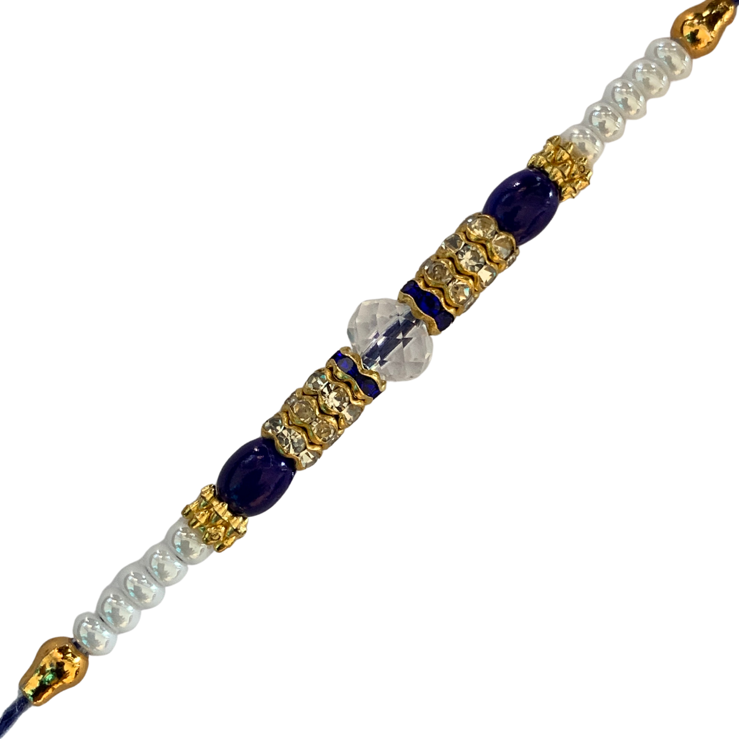 Royal Blue Crystal Rakhi with Golden Accents