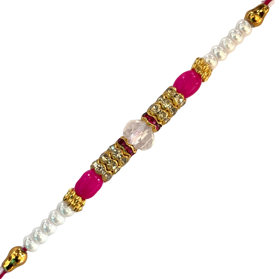 Royal Pink Crystal Rakhi with Golden Accents