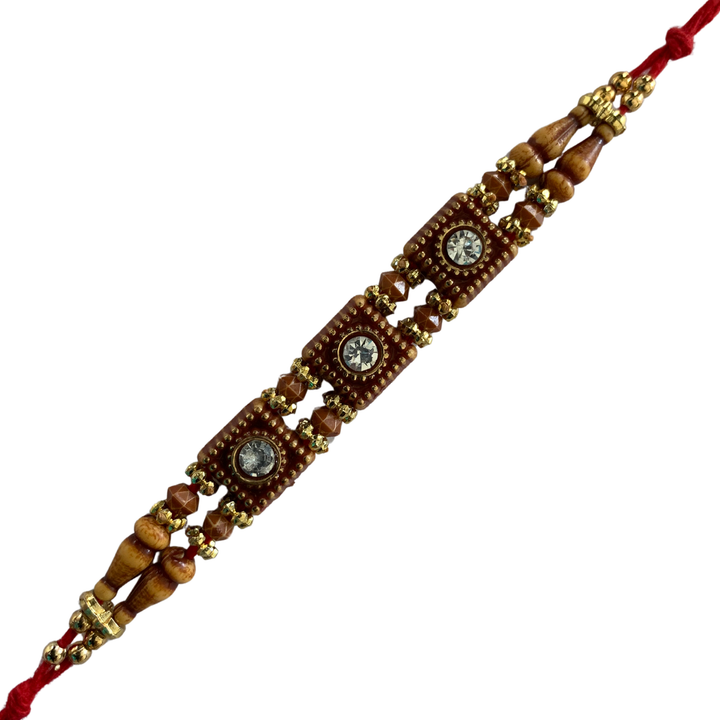 Elegant Wooden Bead Rakhi with Stone Accents