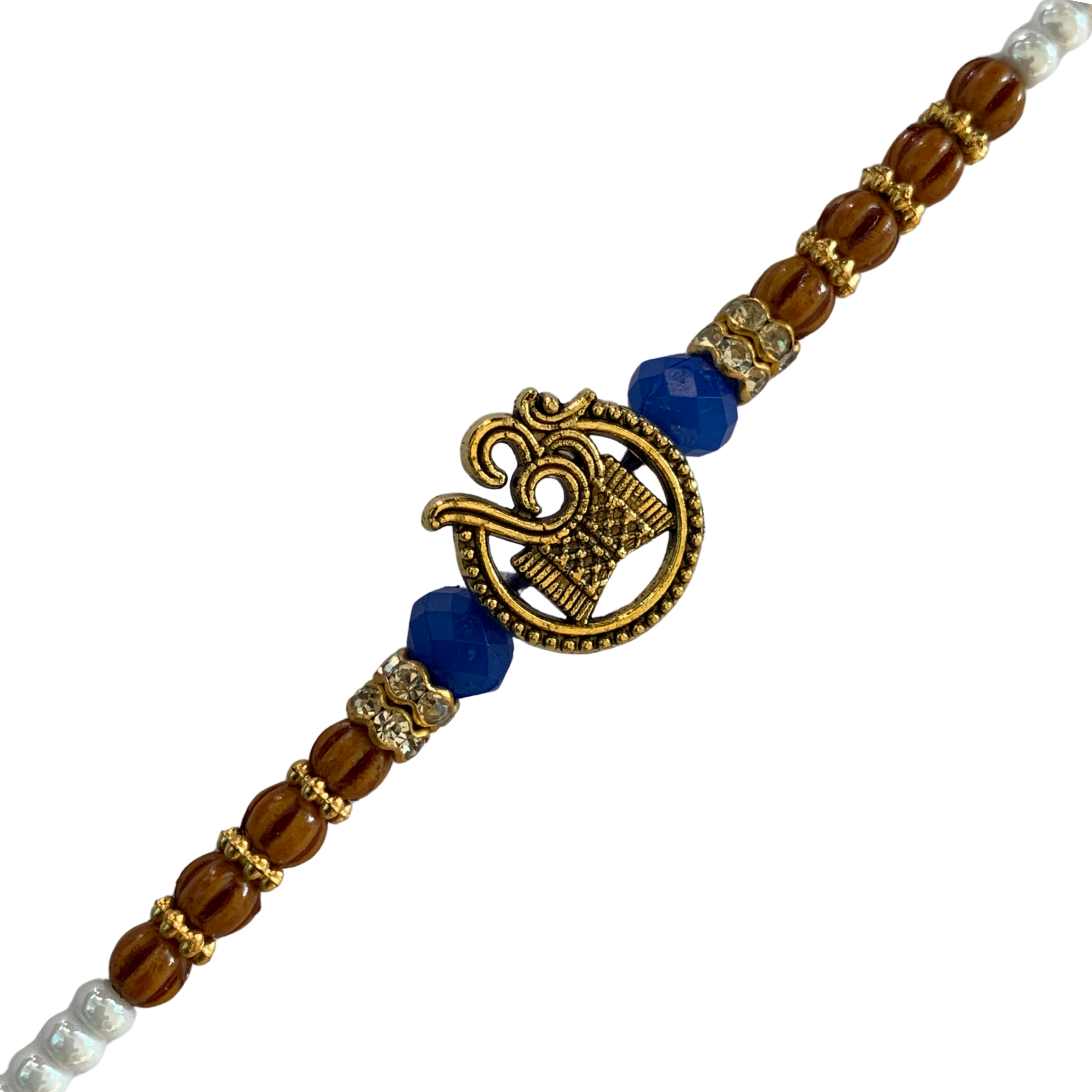 Spiritual Om Rakhi with Wooden & Blue Beads