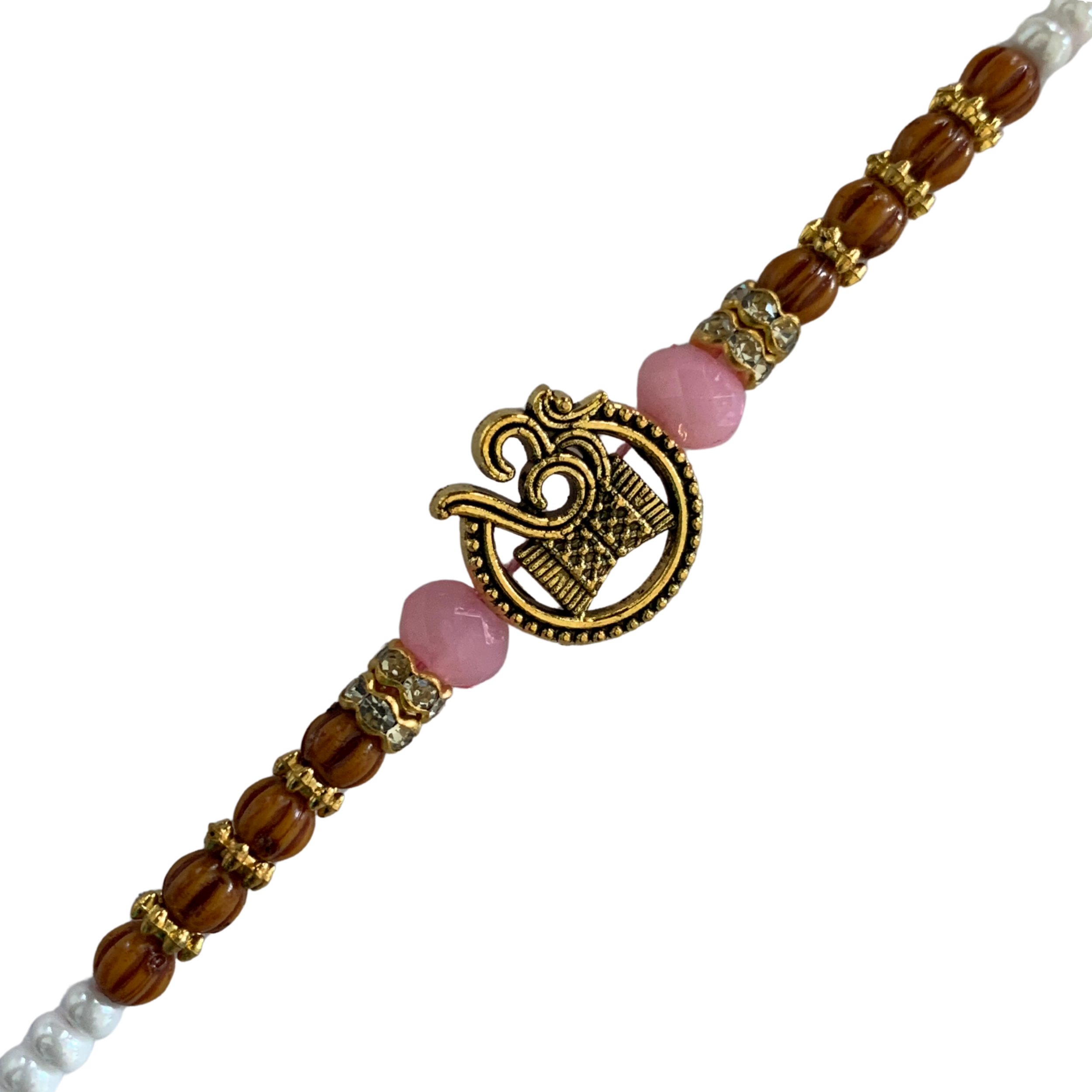 Spiritual Om Rakhi with Wooden & Light Pink Beads
