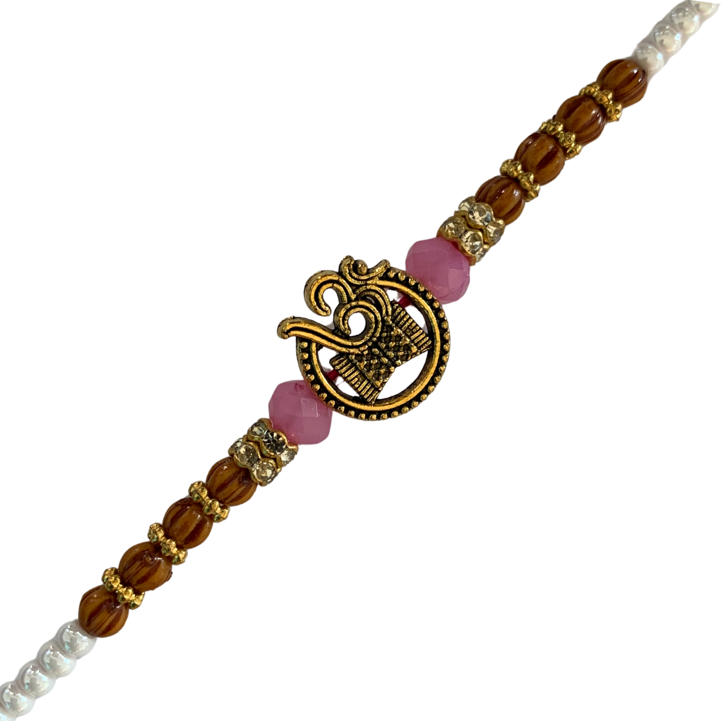 Spiritual Om Rakhi with Wooden & Pink Beads