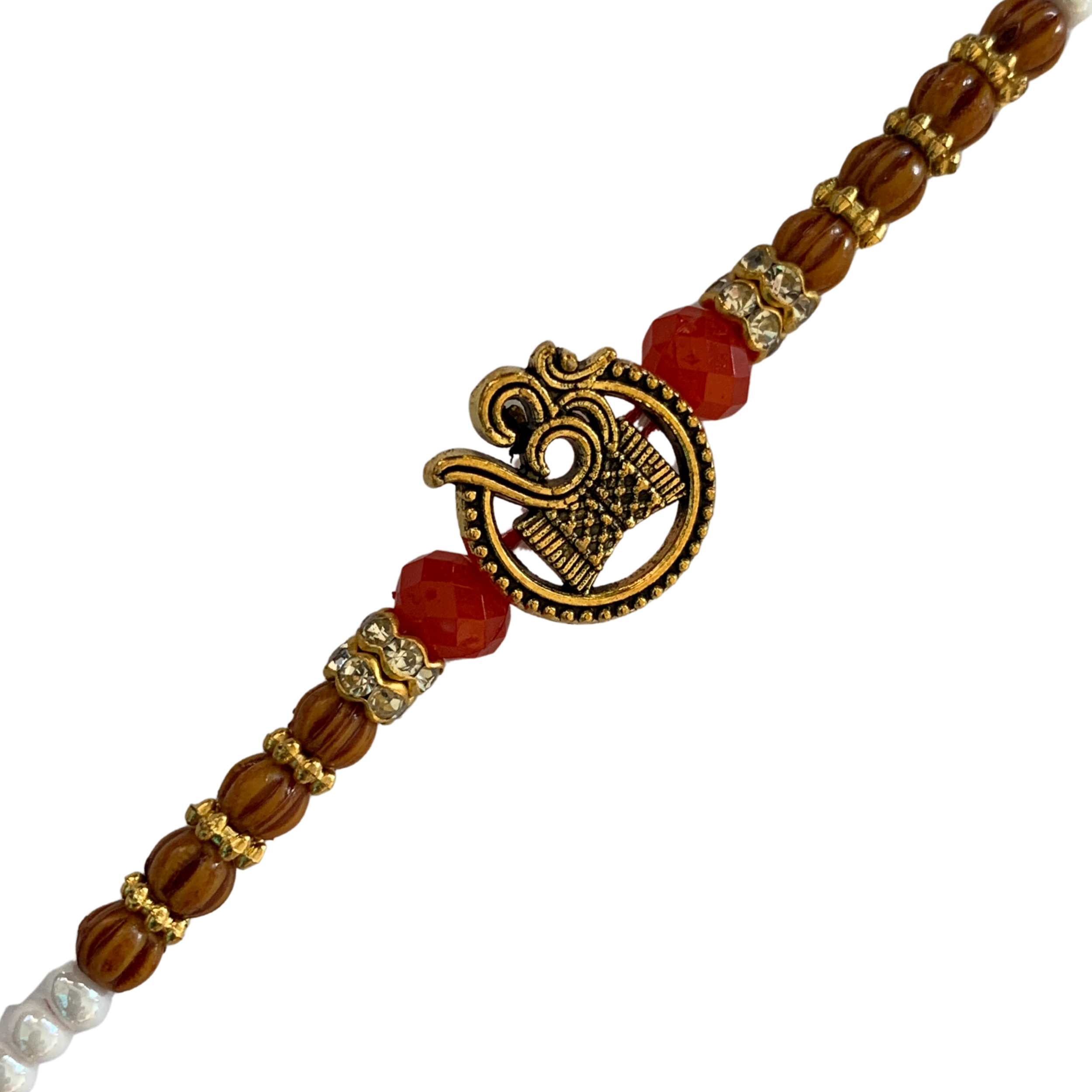 Spiritual Om Rakhi with Wooden & Red Beads