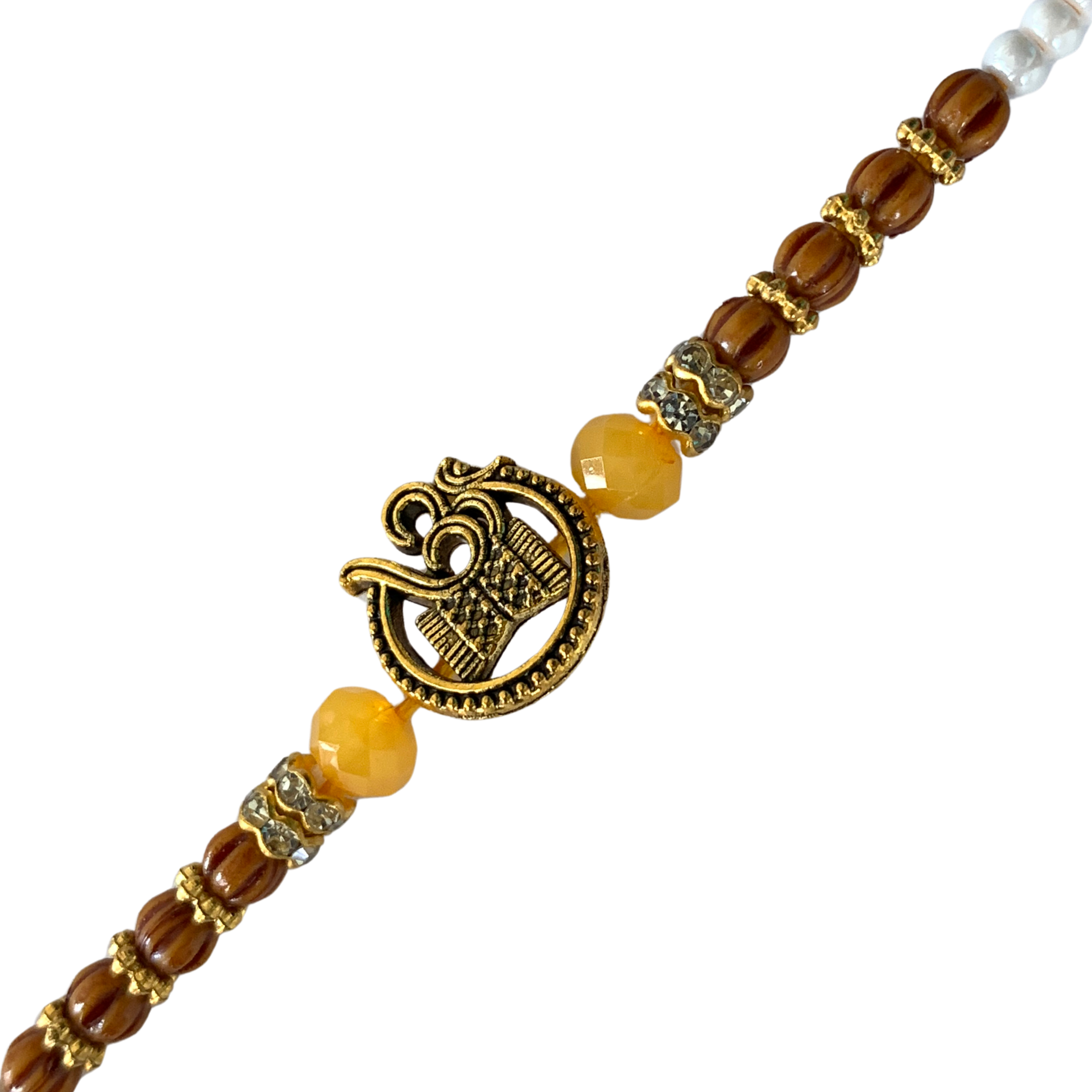 Spiritual Om Rakhi with Wooden & Yellow Beads