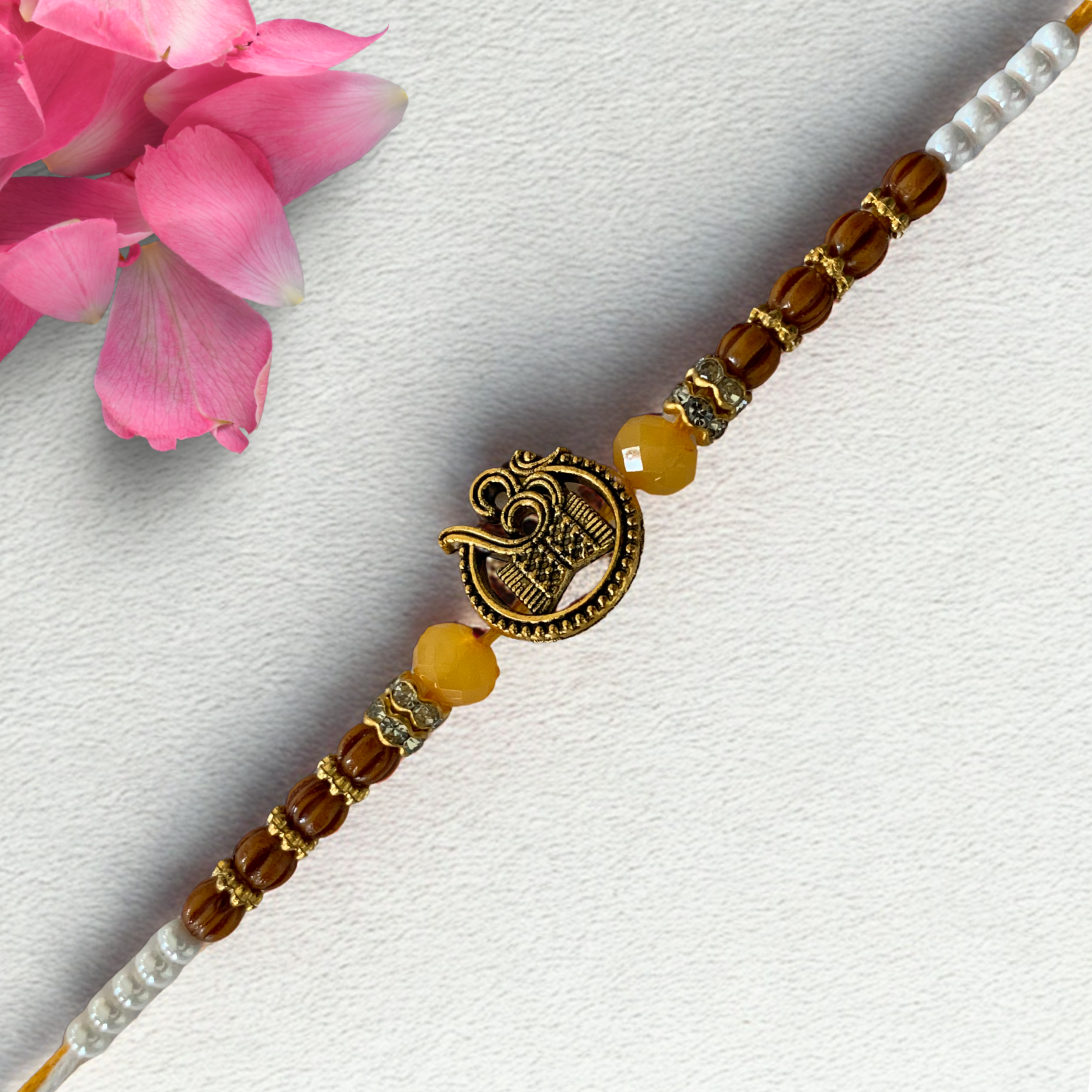Spiritual Om Rakhi with Wooden & Yellow Beads