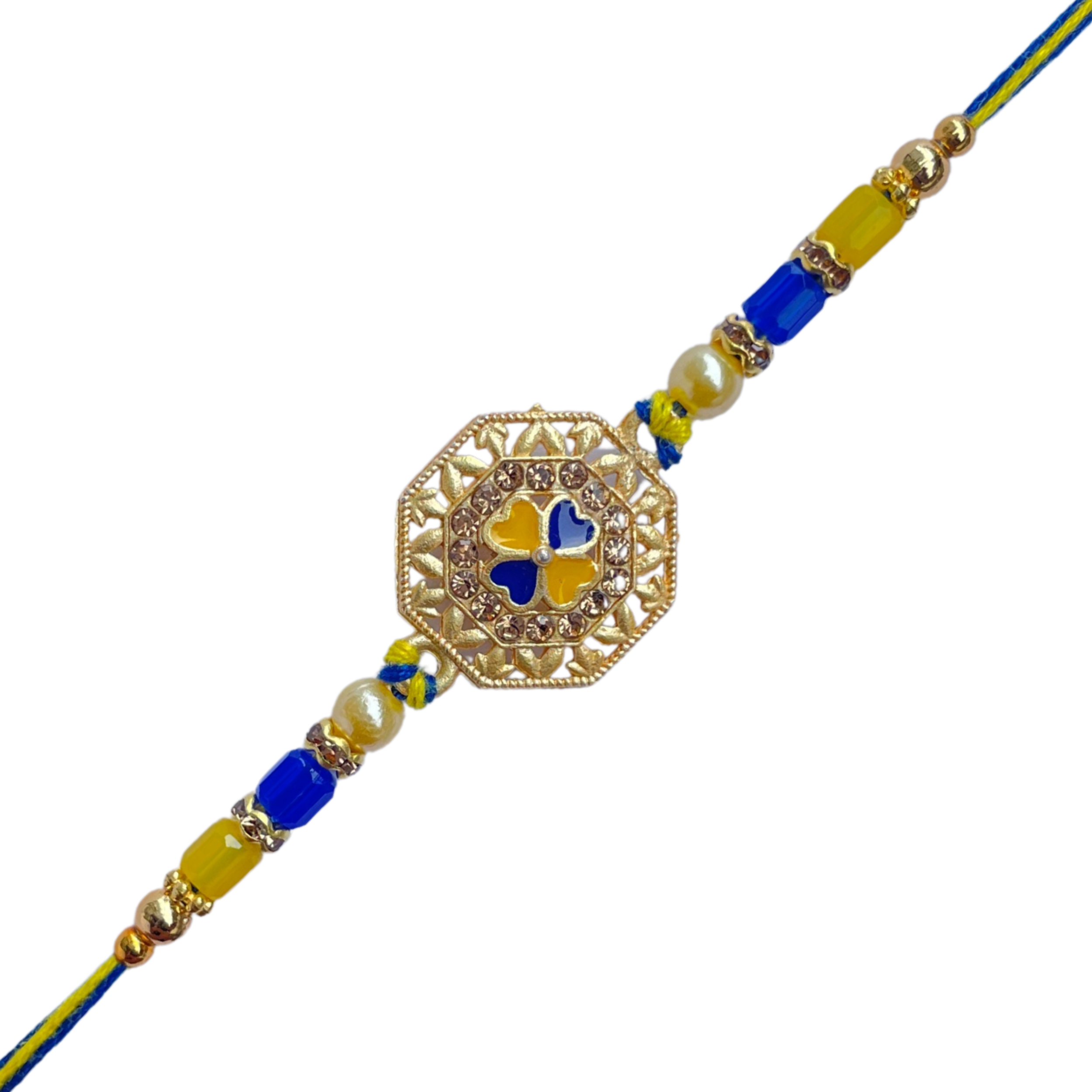 Royal Blue & Gold Octagonal Rakhi with Bead Detailing
