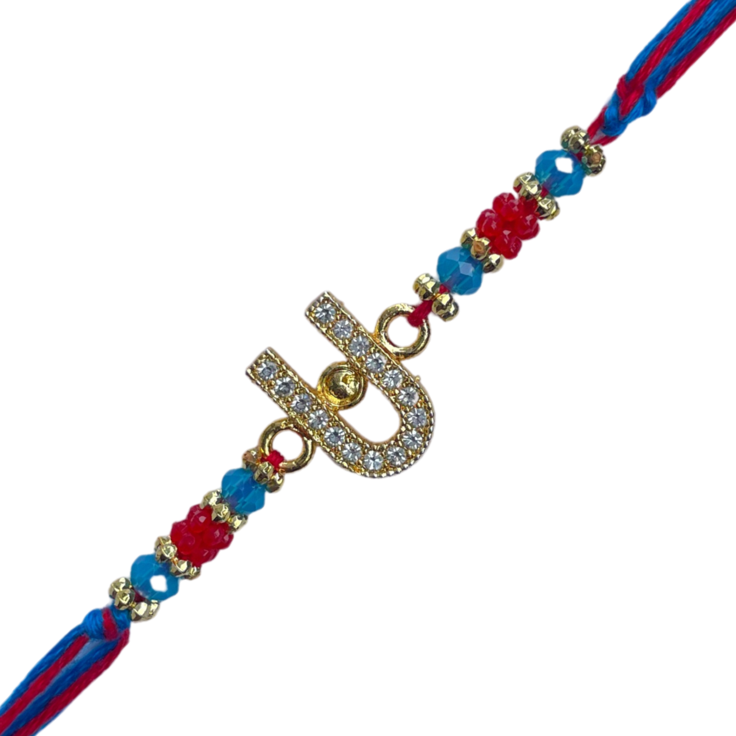 Special Tilak Rakhi with Red-Blue Beads and Thread