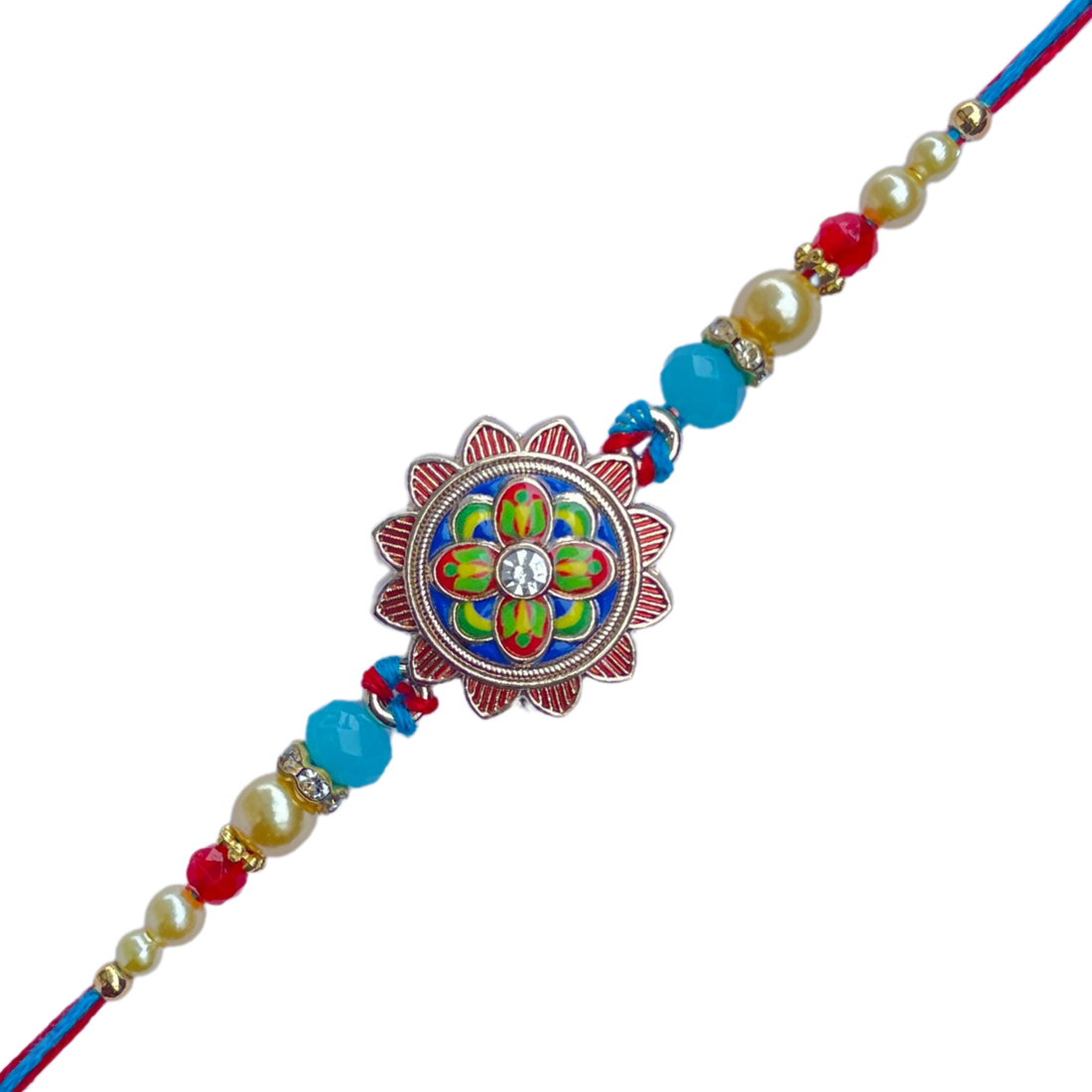 Colorful Mandala Rakhi with Beads & Braided Thread