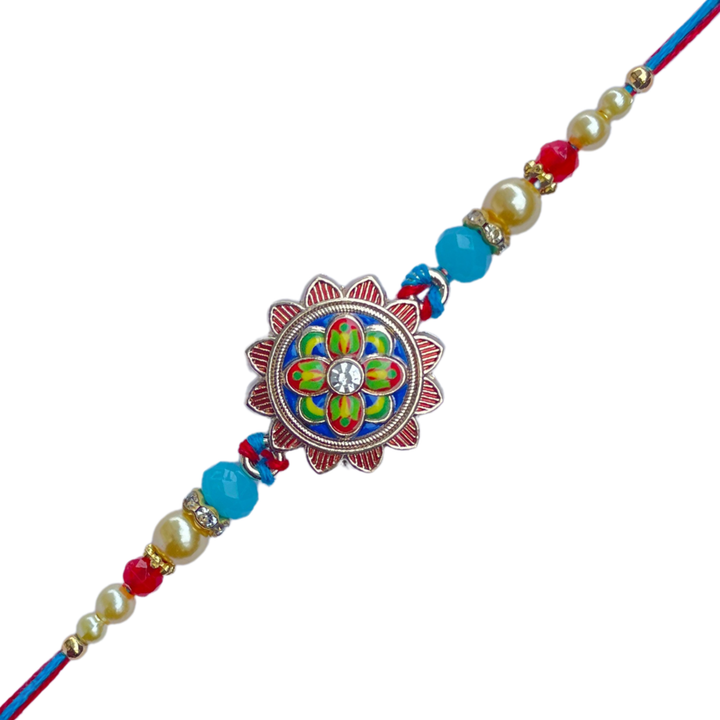 Colorful Mandala Rakhi with Beads & Braided Thread
