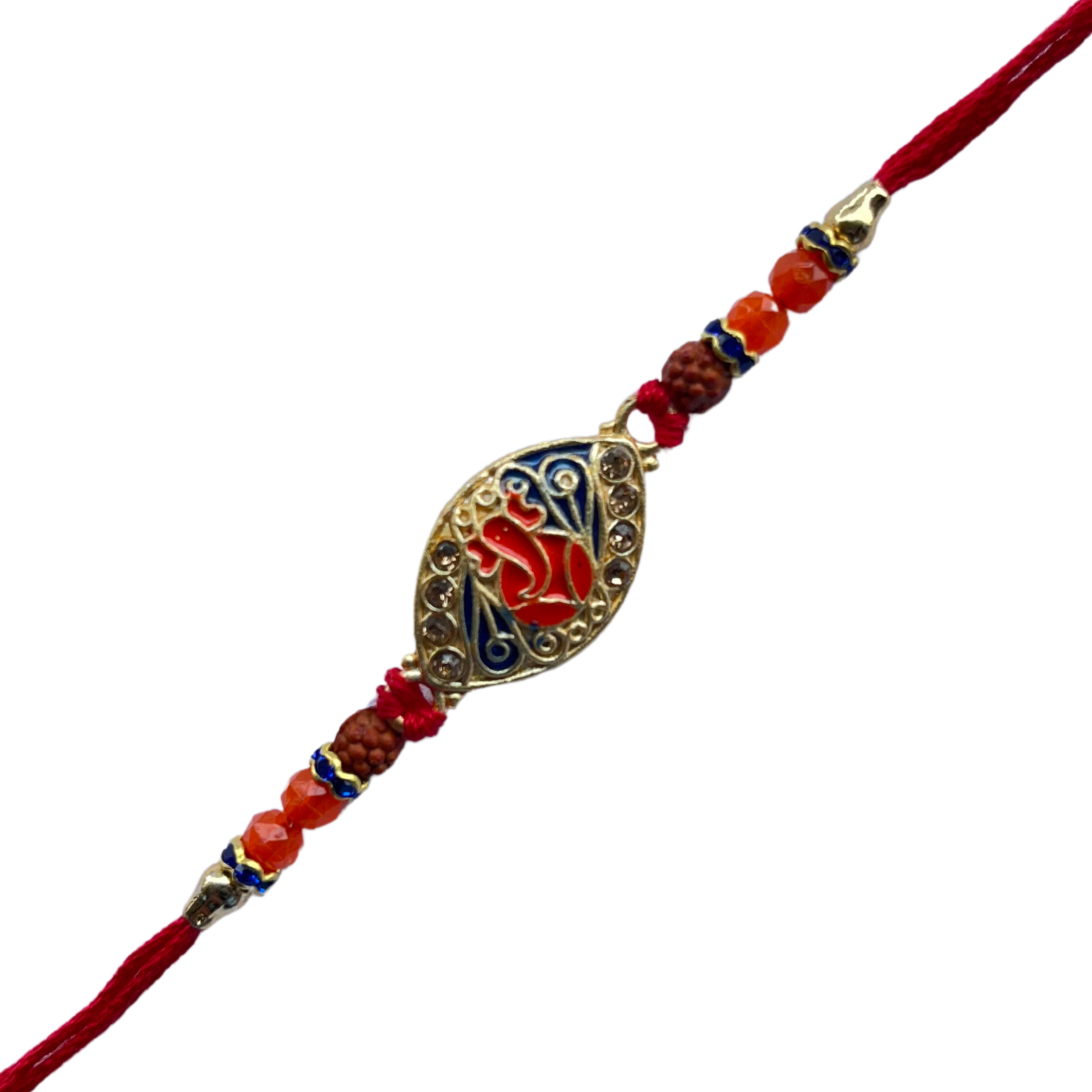 Ganesh Rudraksha Rakhi with Enamel Gold Finish