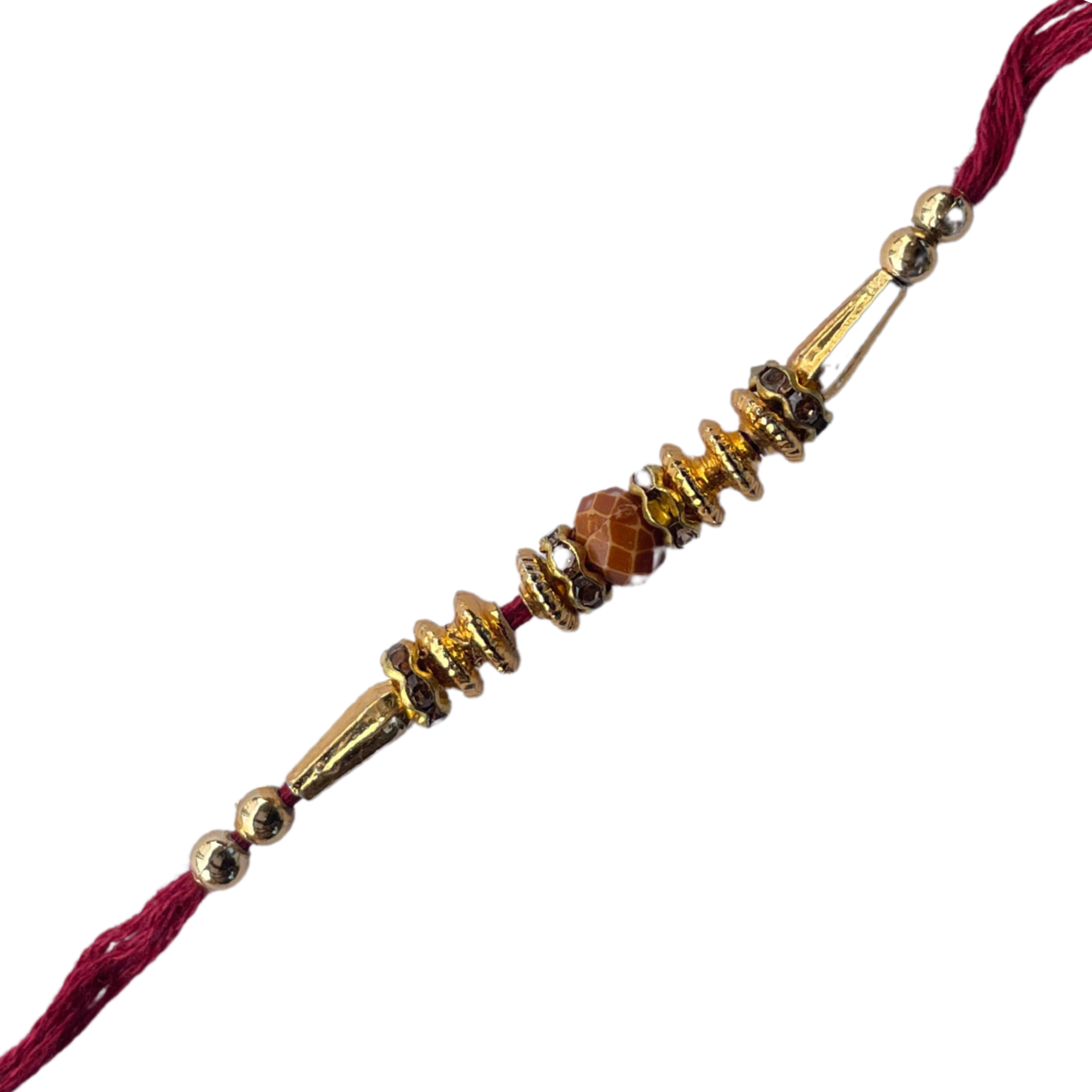 Elegant Maroon & Golden Beaded Rakhi for Brother