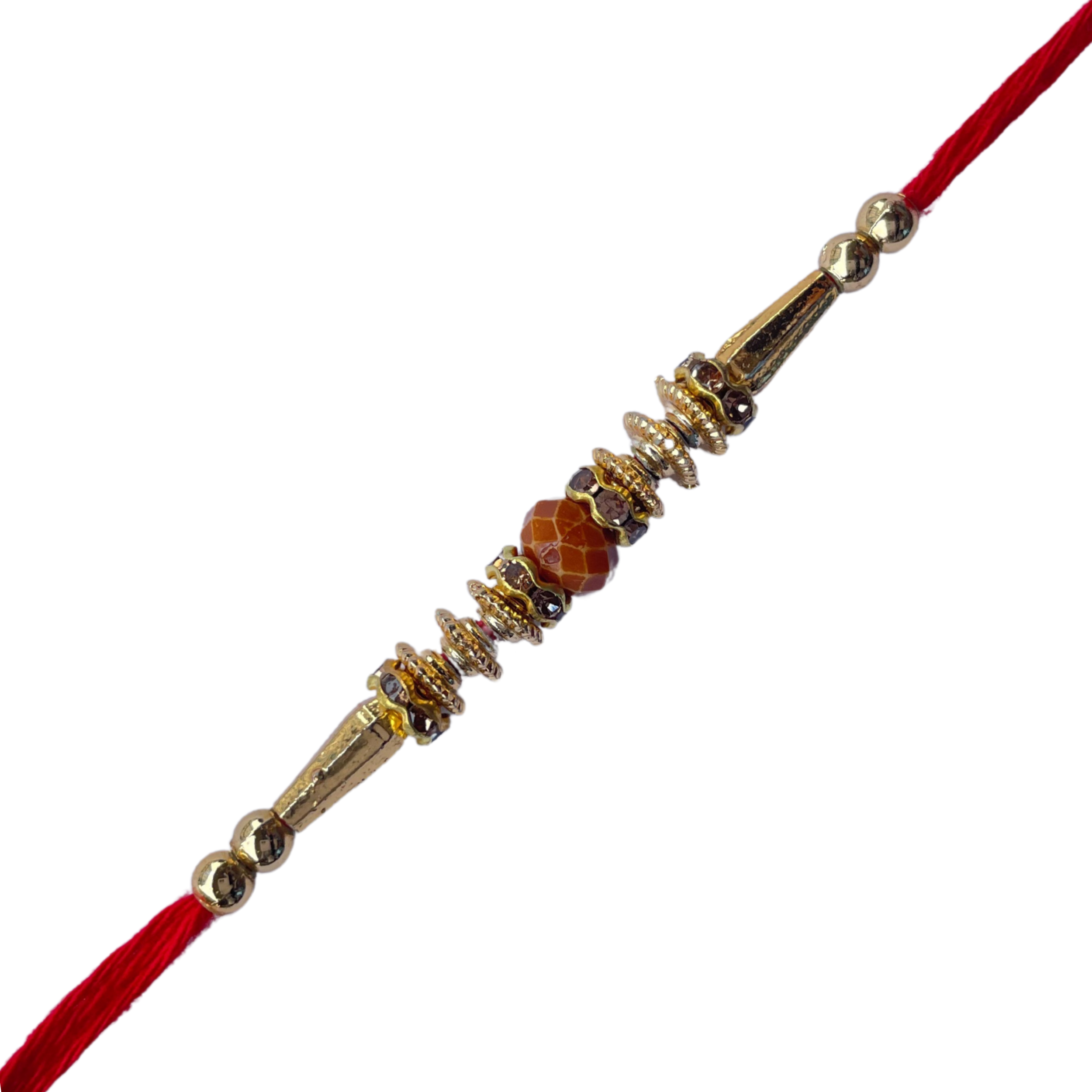 Elegant Red & Golden Beaded Rakhi for Brother