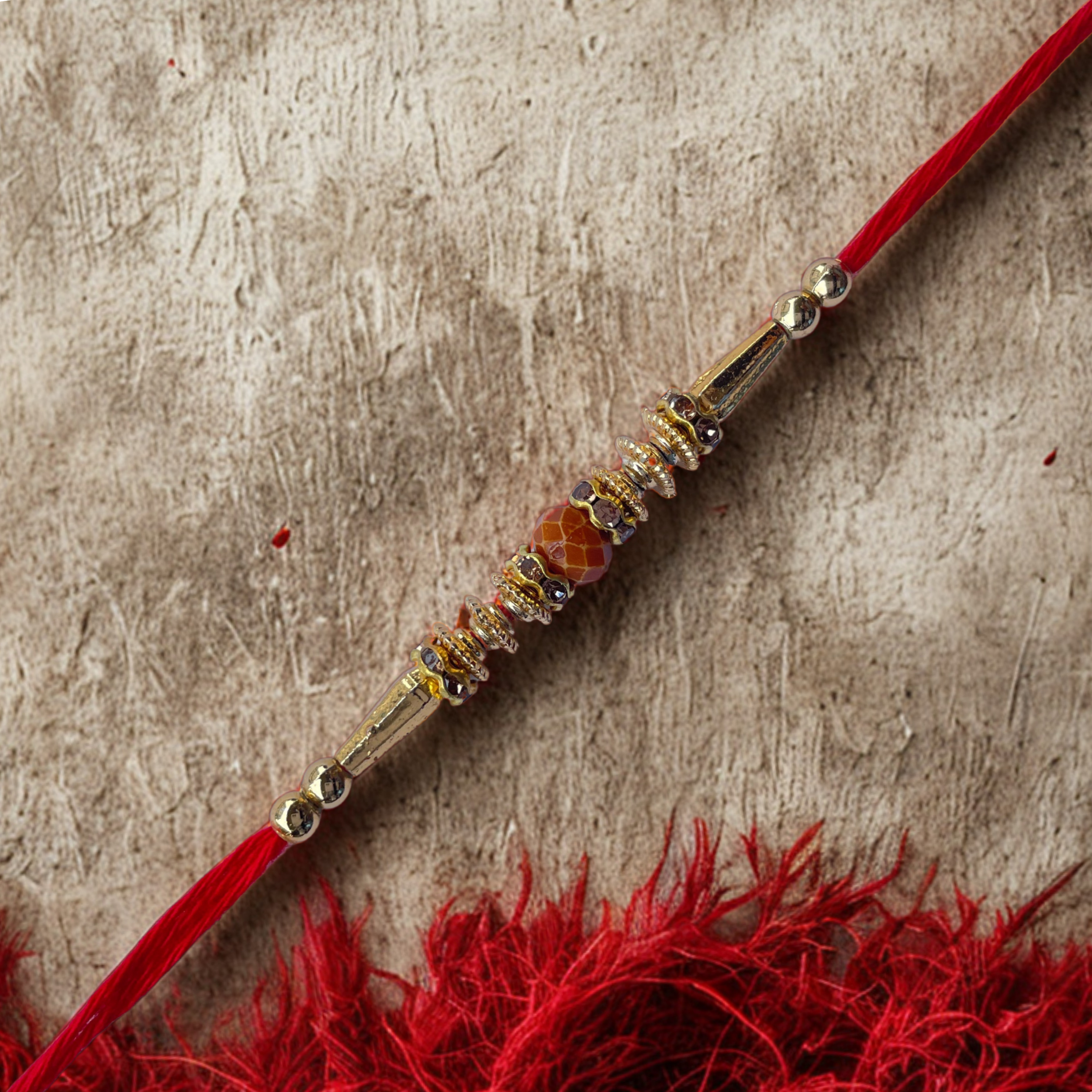 Elegant Red & Golden Beaded Rakhi for Brother