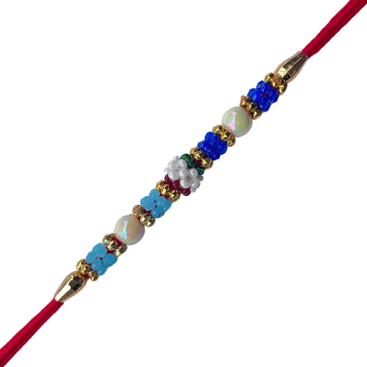 Colorful Beaded Rakhi with Pearls & Floral Accents