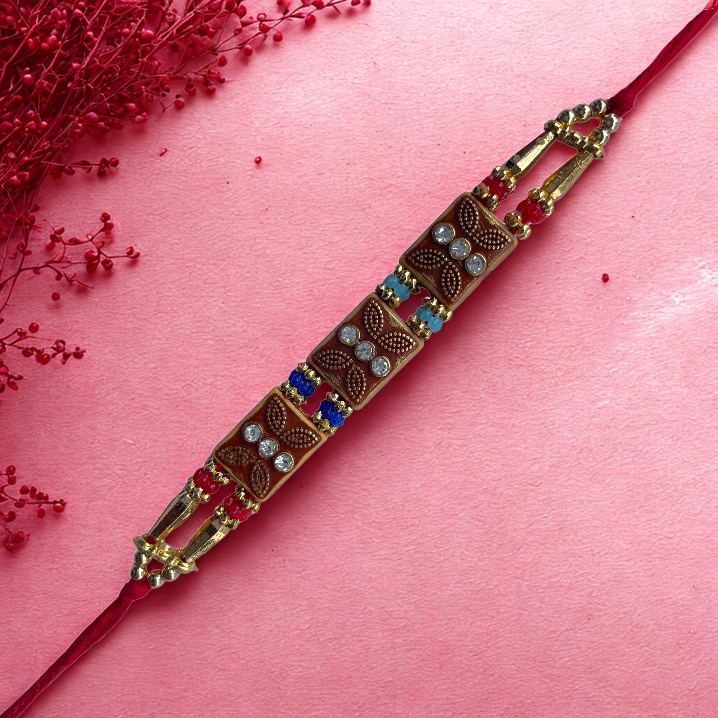 Traditional Butterfly Motif Rakhi with Stone Detailing