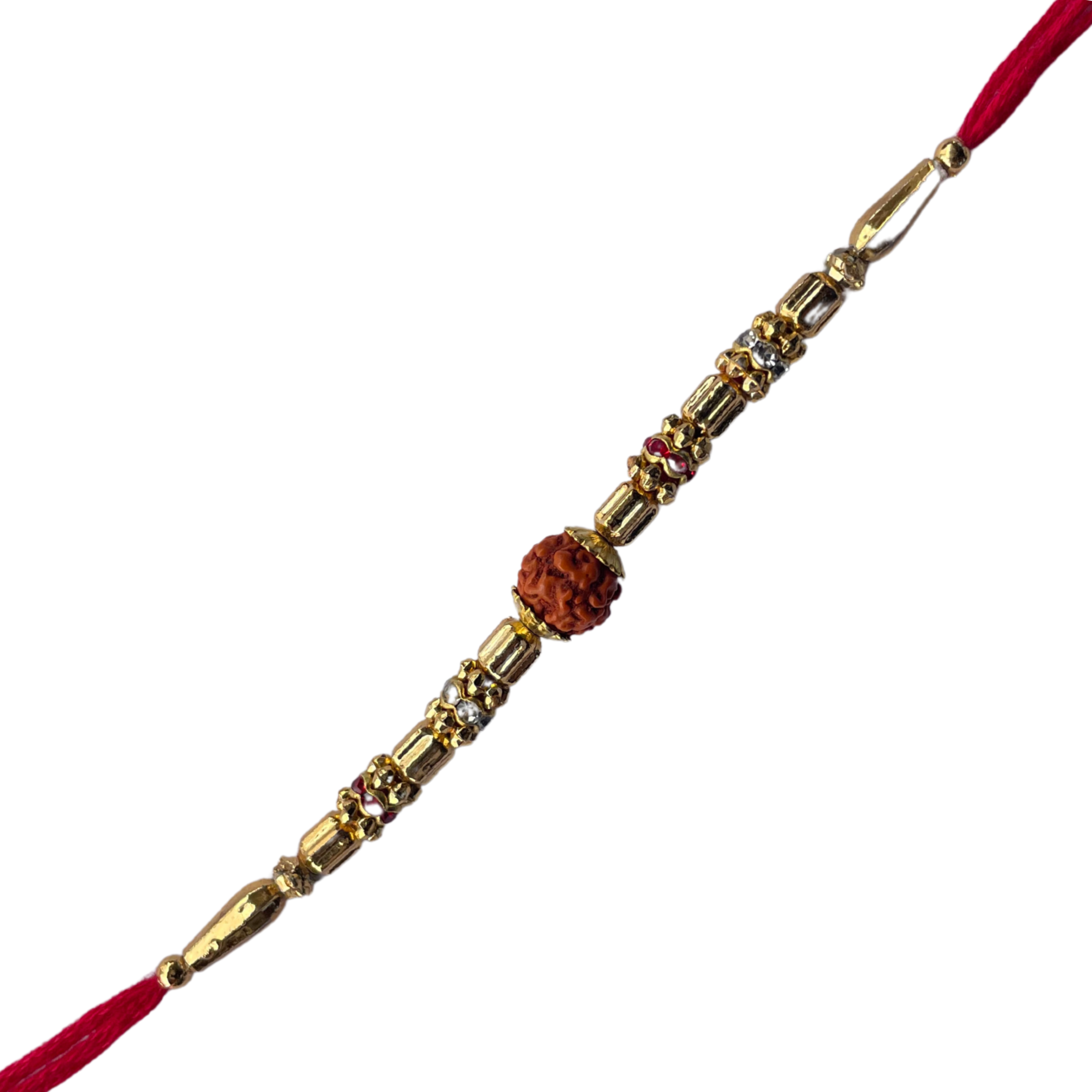 Rudraksha Rakhi with Golden Beads & Sacred Red Thread