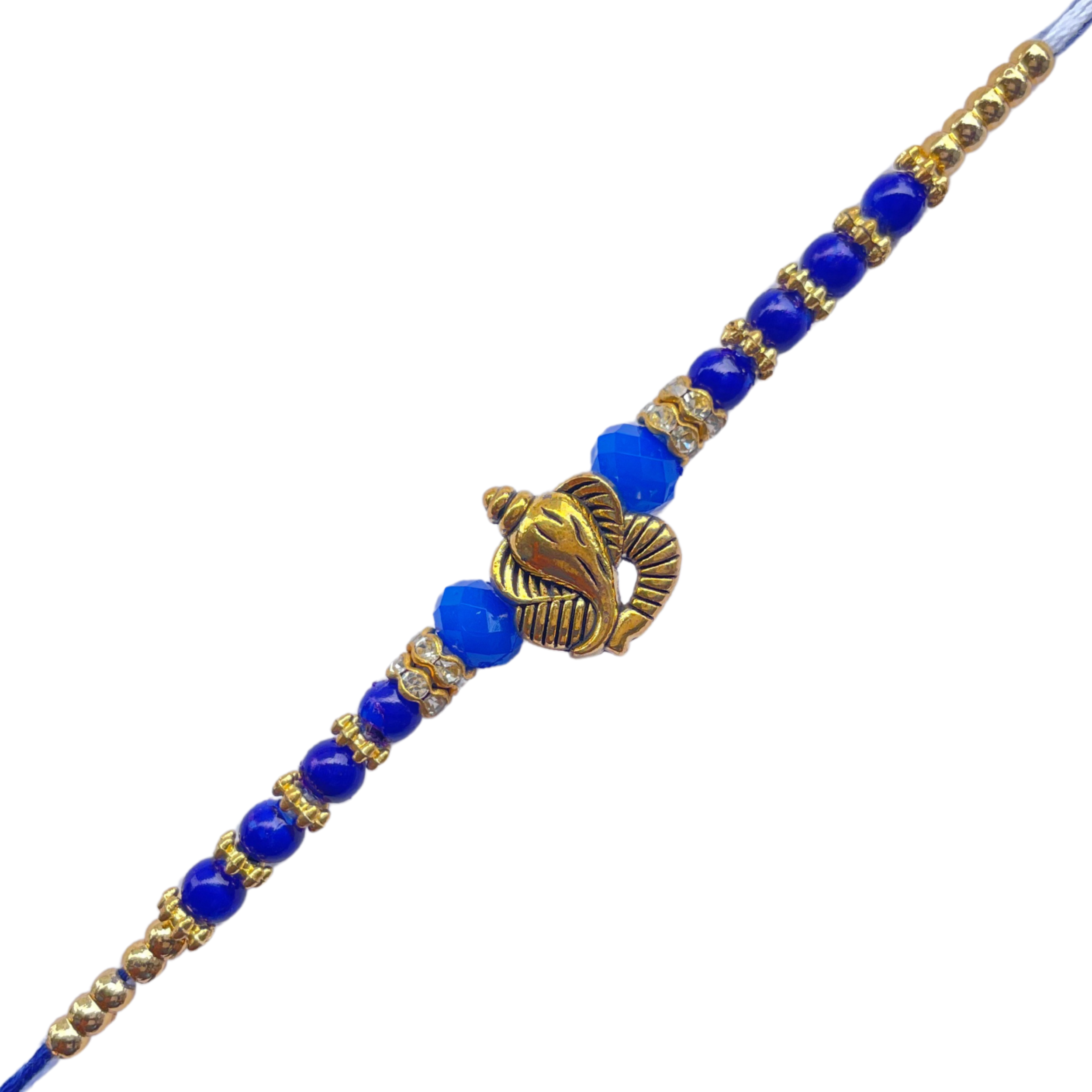 Ganesh Motif Rakhi with Blue Beads & Golden Accents