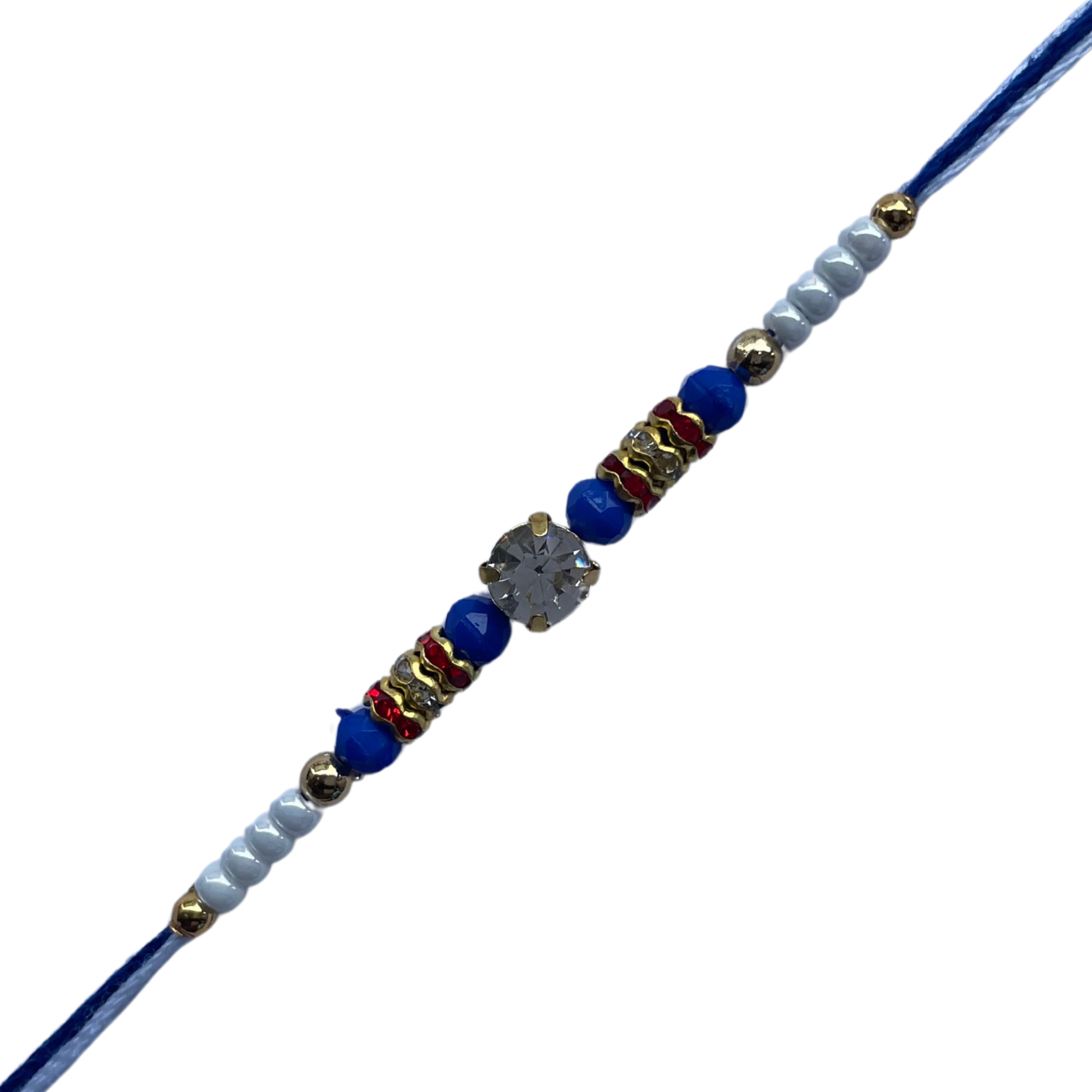 Elegant Blue Beaded Rakhi with Stone Centrepiece