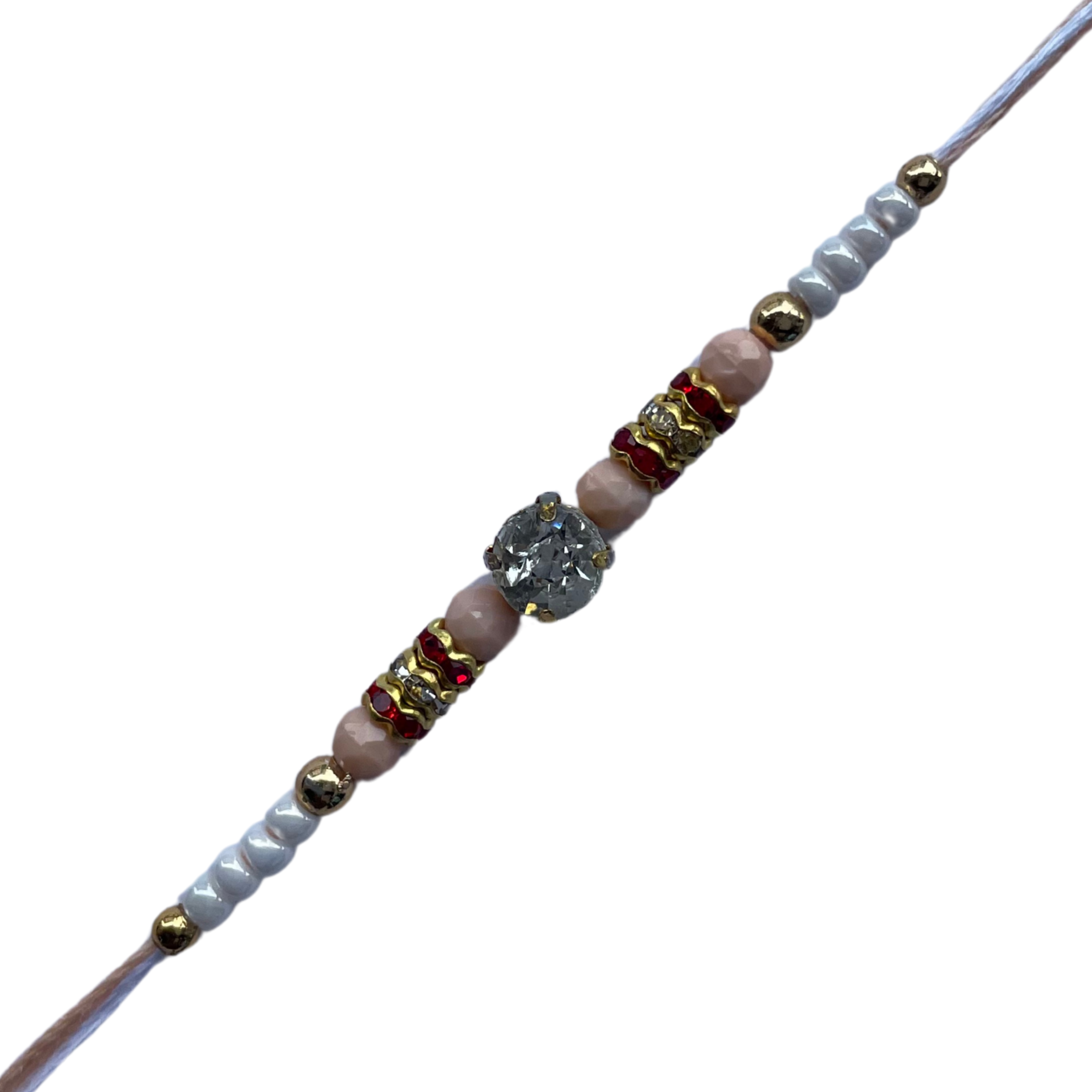 Elegant Cream Beaded Rakhi with Stone Centrepiece