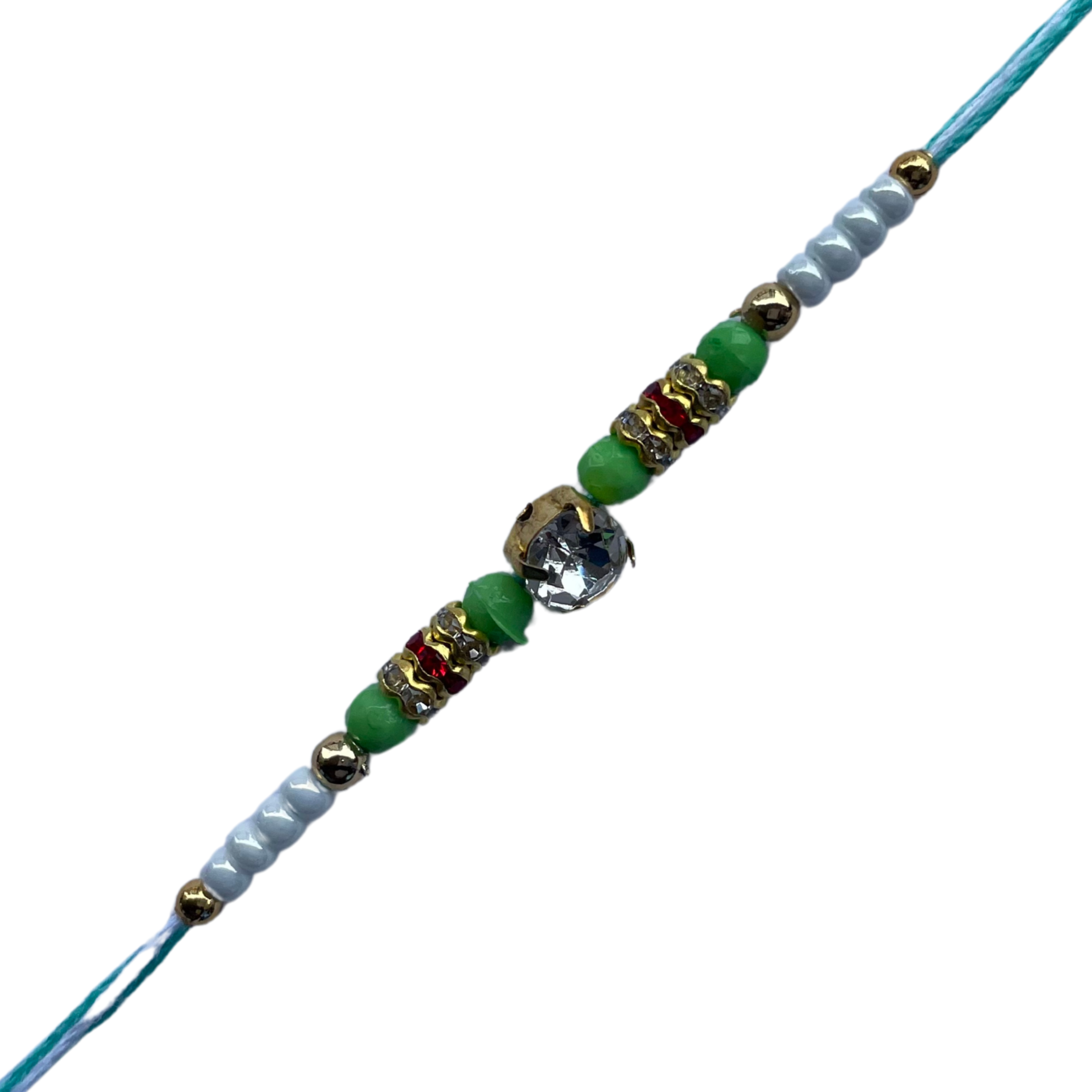 Elegant Green Beaded Rakhi with Stone Centrepiece