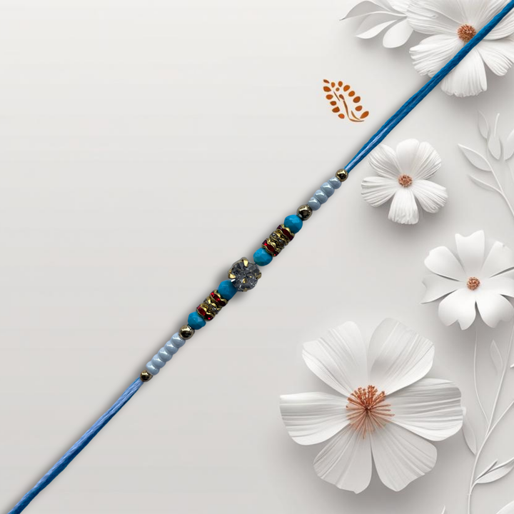 Elegant Light Blue Beaded Rakhi with Stone Centrepiece