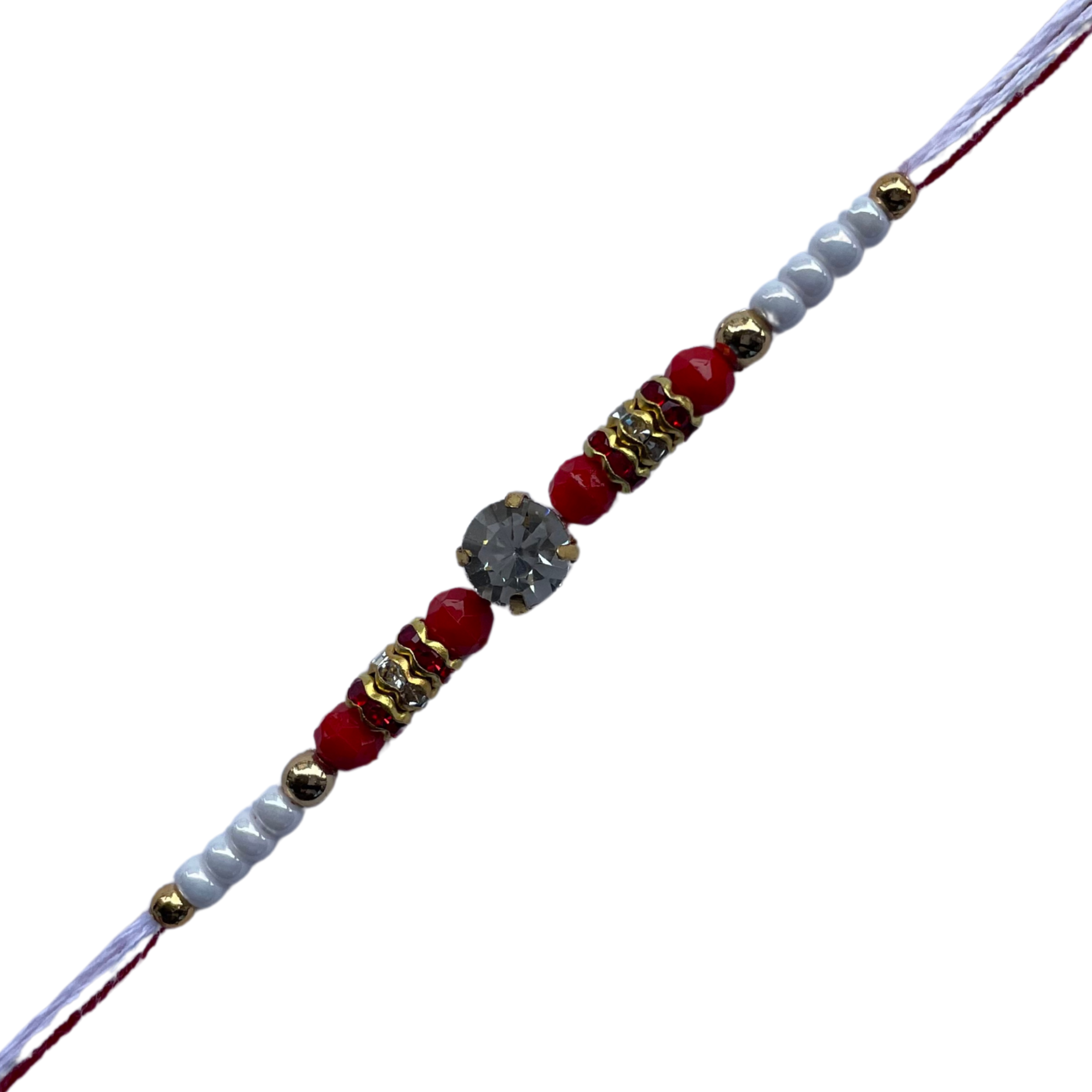Elegant Red Beaded Rakhi with Stone Centrepiece